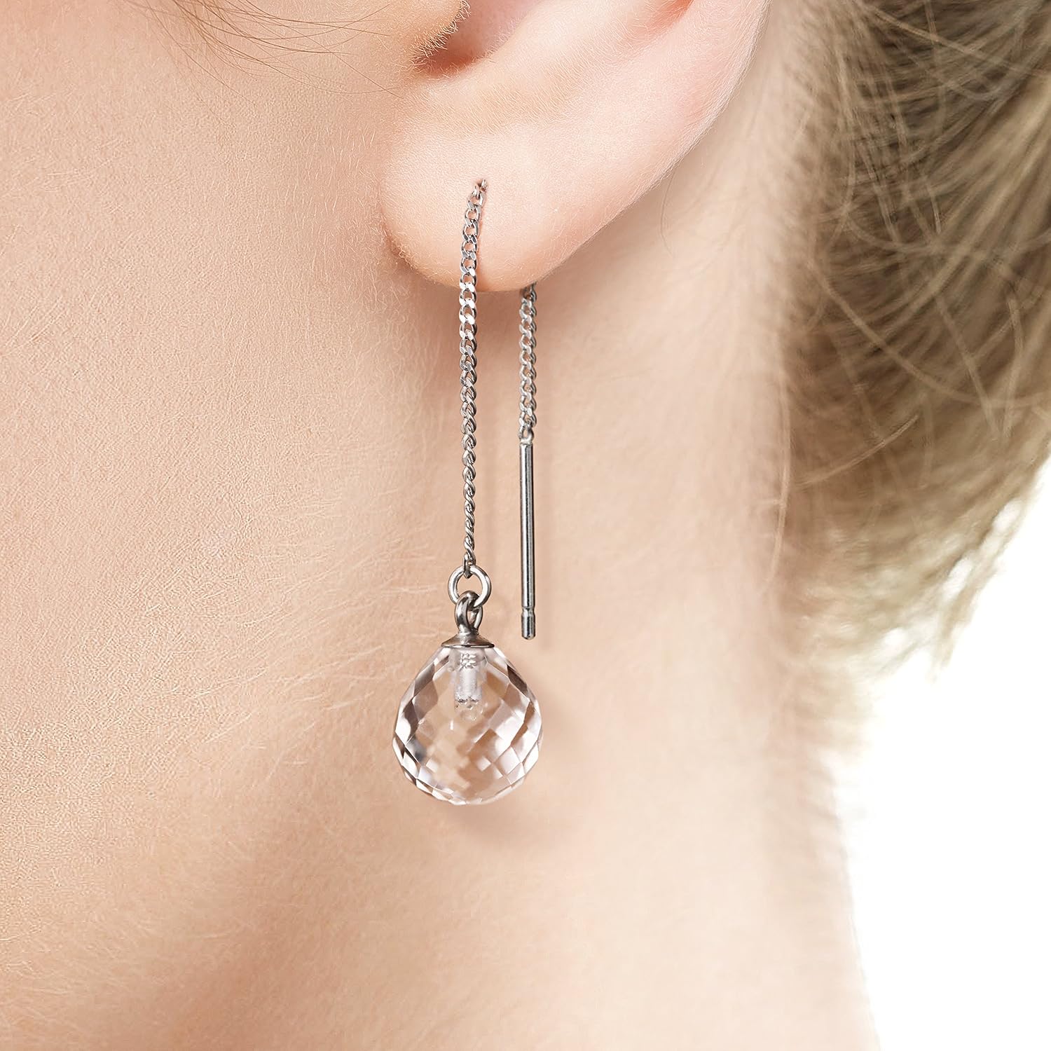 Franki Baker Sterling Silver & Natural Clear Crystal Long Drop Dangle Earrings. Length: 5.4cms, White - Image 3