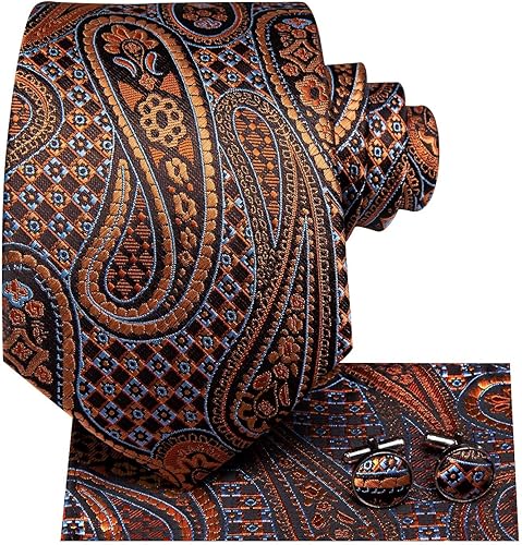 Miniatura 2 de Dubulle Corbata de seda floral de cachemira para hombre, corbata a rayas y gemelos cuadrados de bolsillo, conjunto de gemelos para bodas y negocios