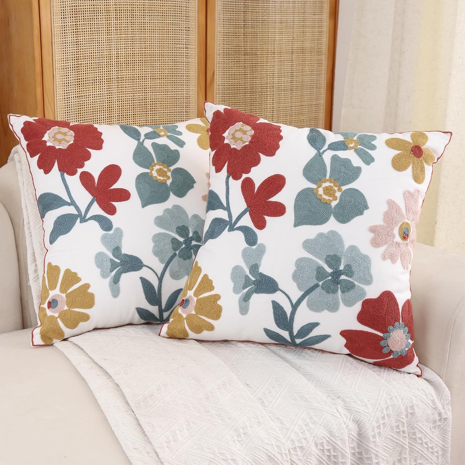 Embroidered Floral Pillow Covers