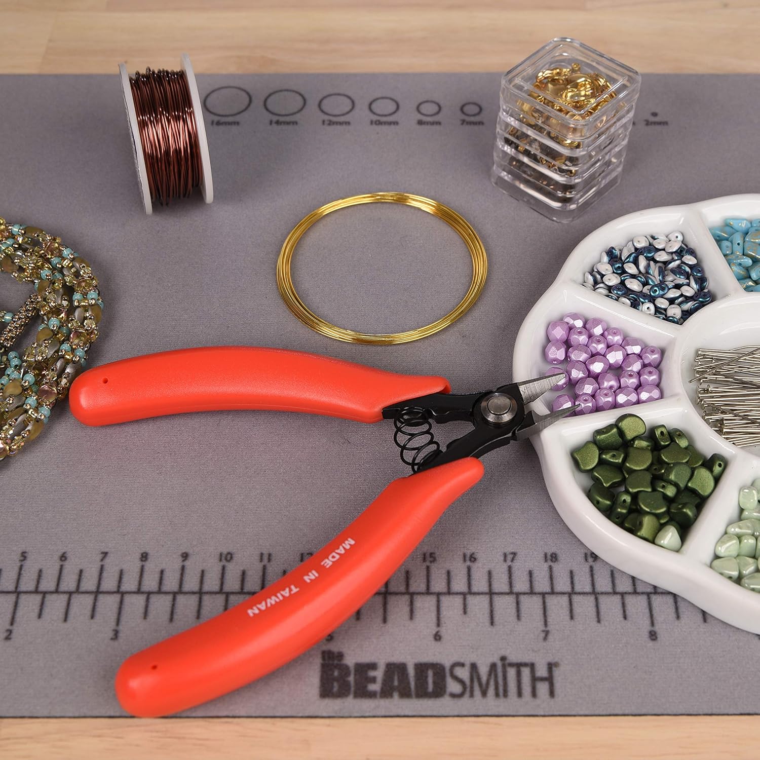 The Beadsmith Ultra Flush Cutter, 5 inches (127mm) with steel blades, orange comfort grip handle with return spring, tool for jewelry making, electronics or micro mechanics