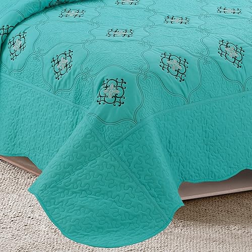 Miniatura 9 de MarCielo Juego de edredón bordado de 3 piezas ligero Emma (negro, California King)