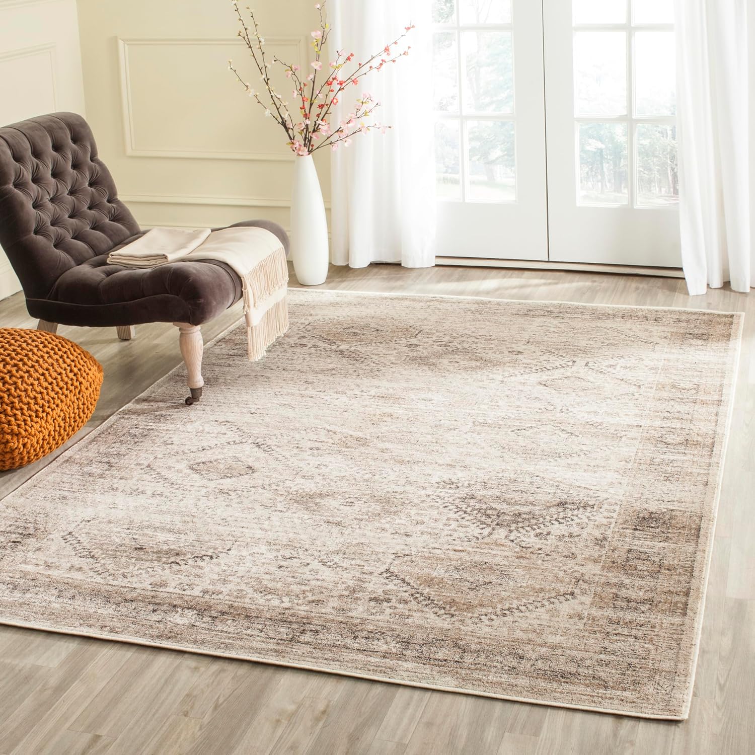 SAFAVIEH Area Rug 8x10 - Vintage Collection - Large - Stone, Viscose, Distressed Design, Slip Resistant, Ideal for Living Room, Bedroom, Office, Dining Space (VTG118-3440)