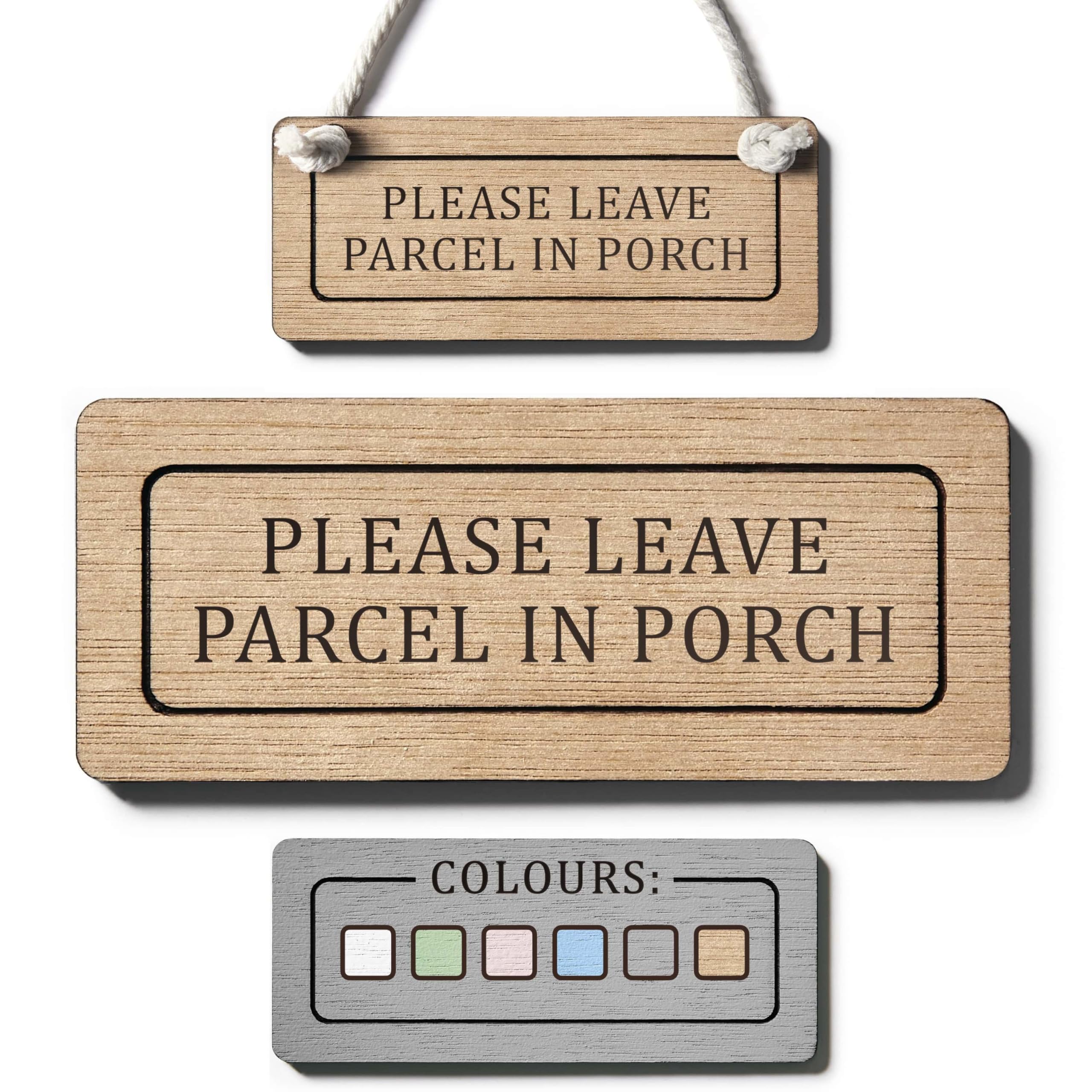Please Leave Parcel in Porch Sign – Laser Engraved Wooden Delivery Sign, Hanging Home Courtesy Plaque (Oak, 12 x 5 cm)