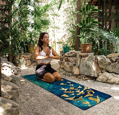 Miniatura 6 de nuveti Alfombrilla de yoga de viaje estampada, 116 pulgadas de grosor, antideslizante, con bolsa de transporte, plegable, ligera, gamuza y goma