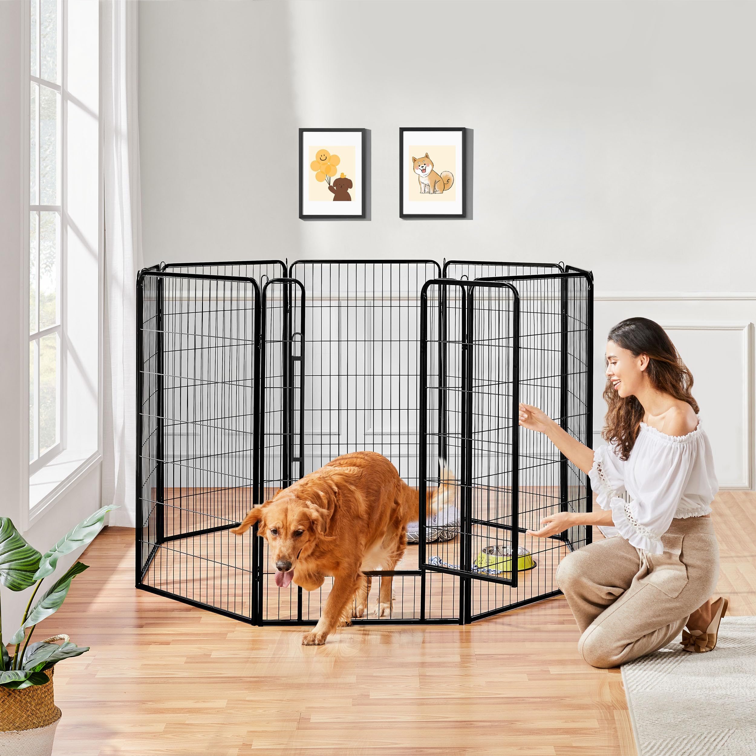 Abician Parc pour Chien 71 x 120 cm Enclos Parc 8 Panneaux avec Porte Noir | Clôture Pliable pour petit animal chien chiot lapin canard, Chenil en Métal, Barriere chien Panneaux intérieur/extérieur