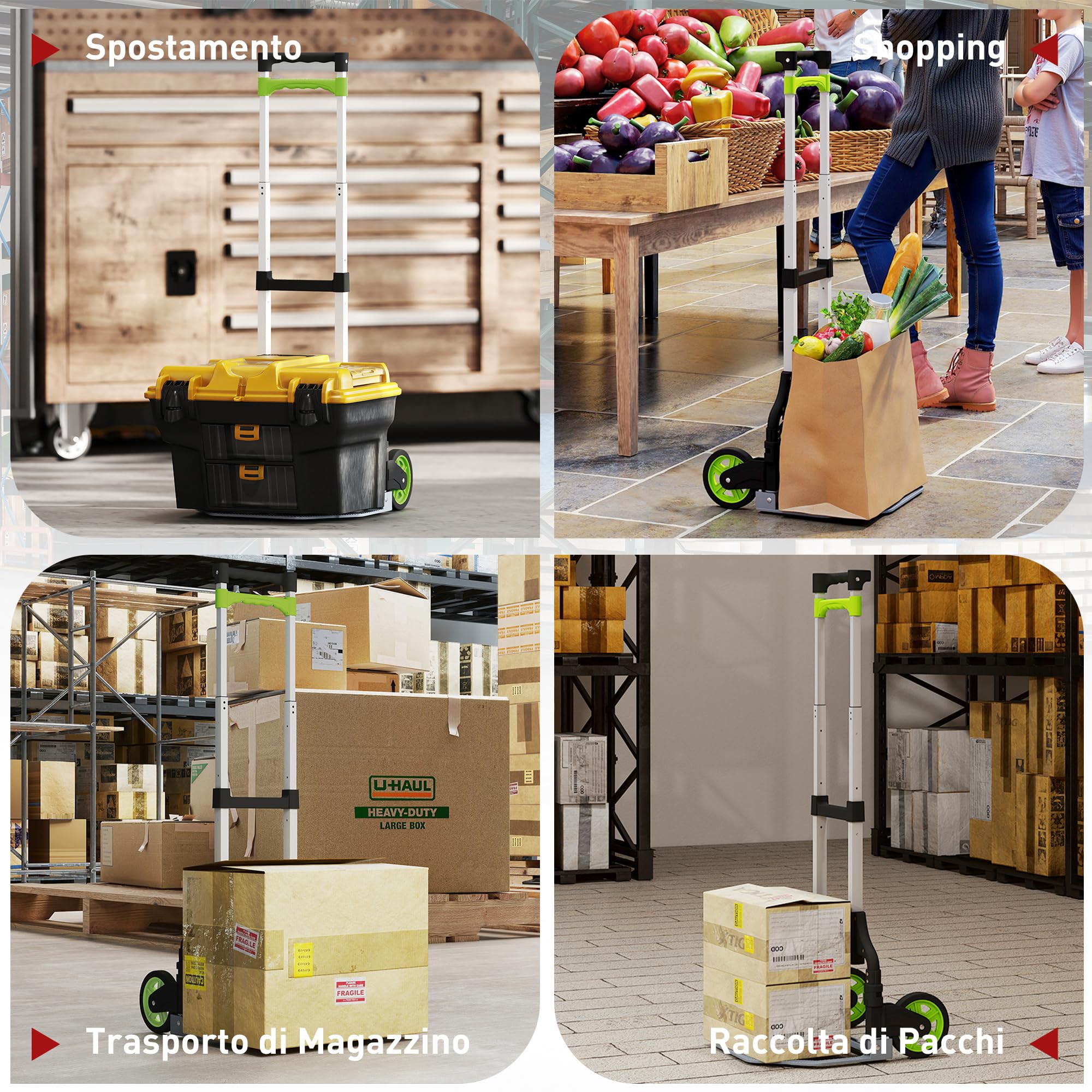 HOMCOM Carrello Portapacchi Pieghevole 70 kg Maniglia Telescopica Argento | Carrellino Porta Tutto, Alluminio, con Ruote, per Officina e Casa