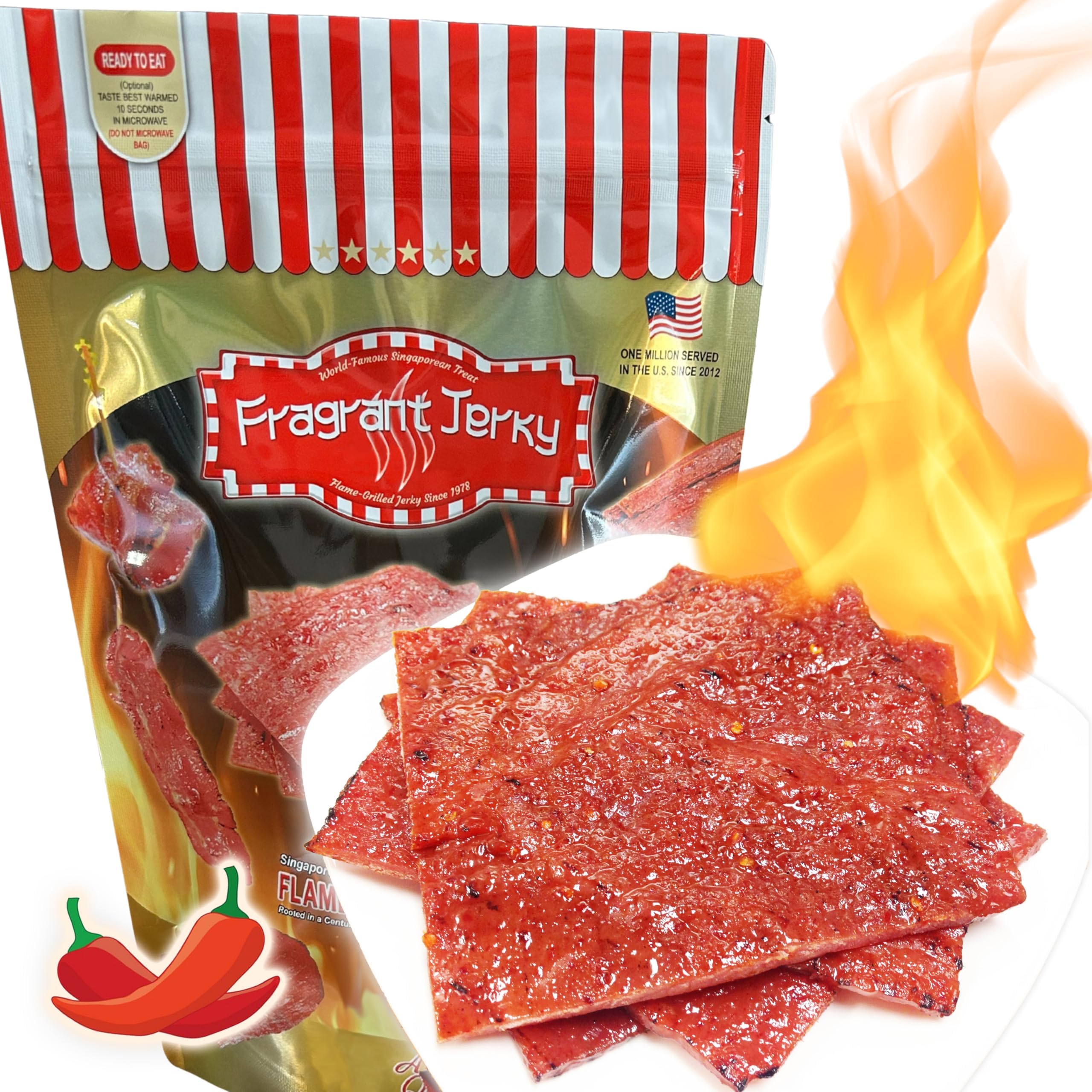 Singapore Street Food, Fire-Grilled Pork Jerky (Sweet Spicy Flavor 12oz) *Fresh Grilled to Order *Shipped the Same Day *L.A. Times "Handmade Gift" Winner