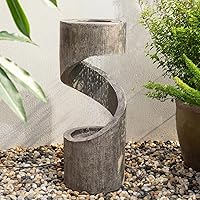 Vista 9 de Glitzhome Fuente de Agua Escalonada para Exteriores con Luz LED, Fuente Curvada para Exteriores Cascada con Jardinera de Piedra, Fuentes de Agua