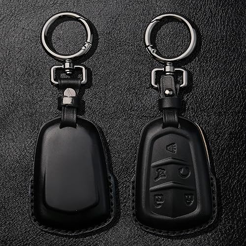 Miniatura 2 de Tukellen Funda de cuero para llavero Cadillac con llavero de cuero, protección completa de 360 grados, compatible con Cadillac Escalade CTS SRX XT5