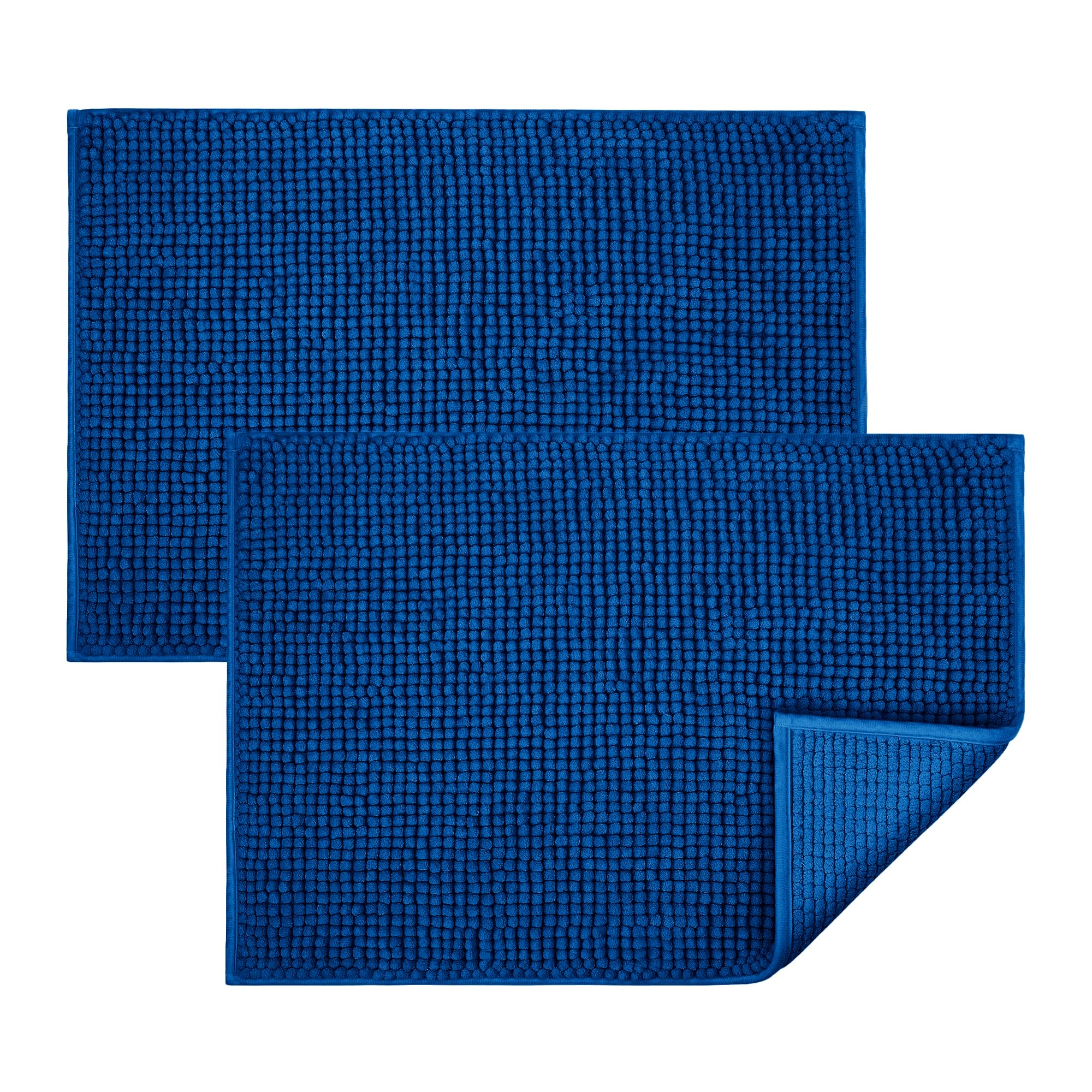 BedLooms Navy Bath Mat Non-Slip Anti Mould, 2 Pack 40x60cm Chenille Bathroom Mat, Ultra Soft Machine Washable Bath Mats Water Absorbent Shower Mat โ image 1