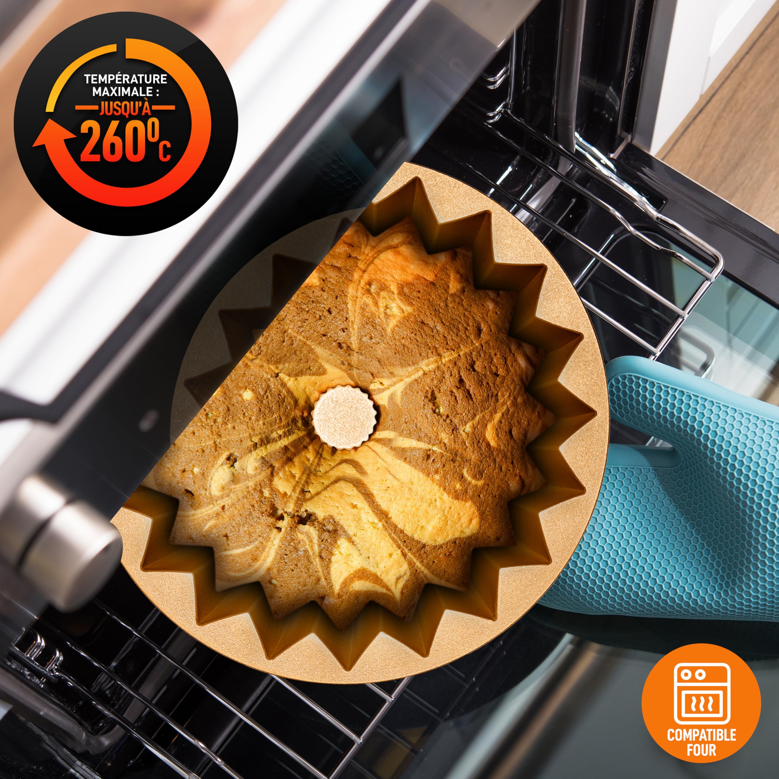 NutriChef Moule à Gâteau 23 cm – Aluminium Épais, Revêtement Antiadhésif, Lignes Acanalées, Chauffe Uniforme Jusqu’à 260 °C, Doré, Gold