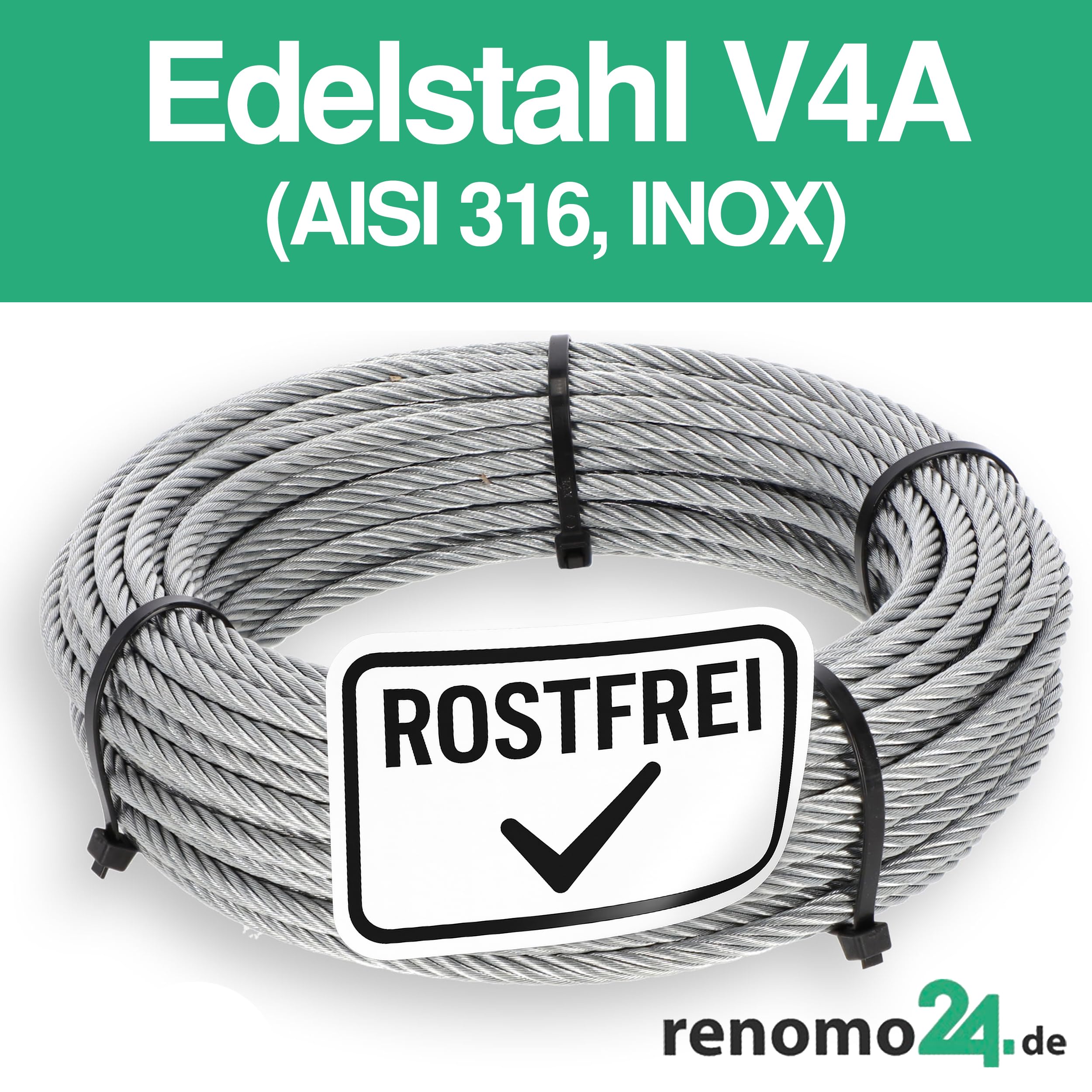 Edelstahl Drahtseil (200m / Rolle, 3mm- 7x7) INOX Stahlseil V4A Rostfrei Seil AISI 316 Edelstahlseil Edelstahldraht