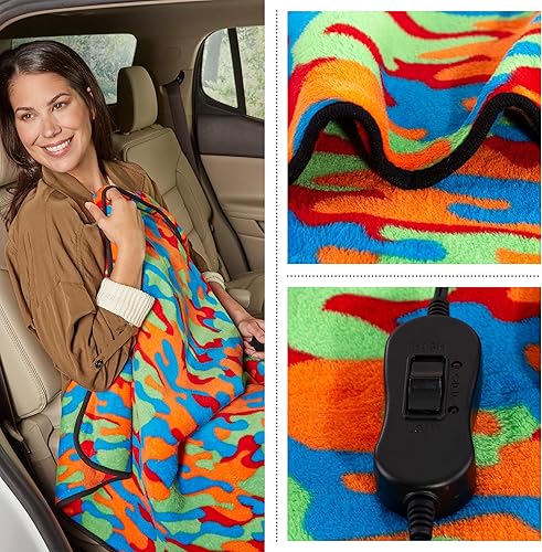 Miniatura 5 de Stalwart - Manta térmica de forro de vellón ultrasuave alimentada por toma de corriente auxiliar de 12 V para viajes o campamentos, accesorios de