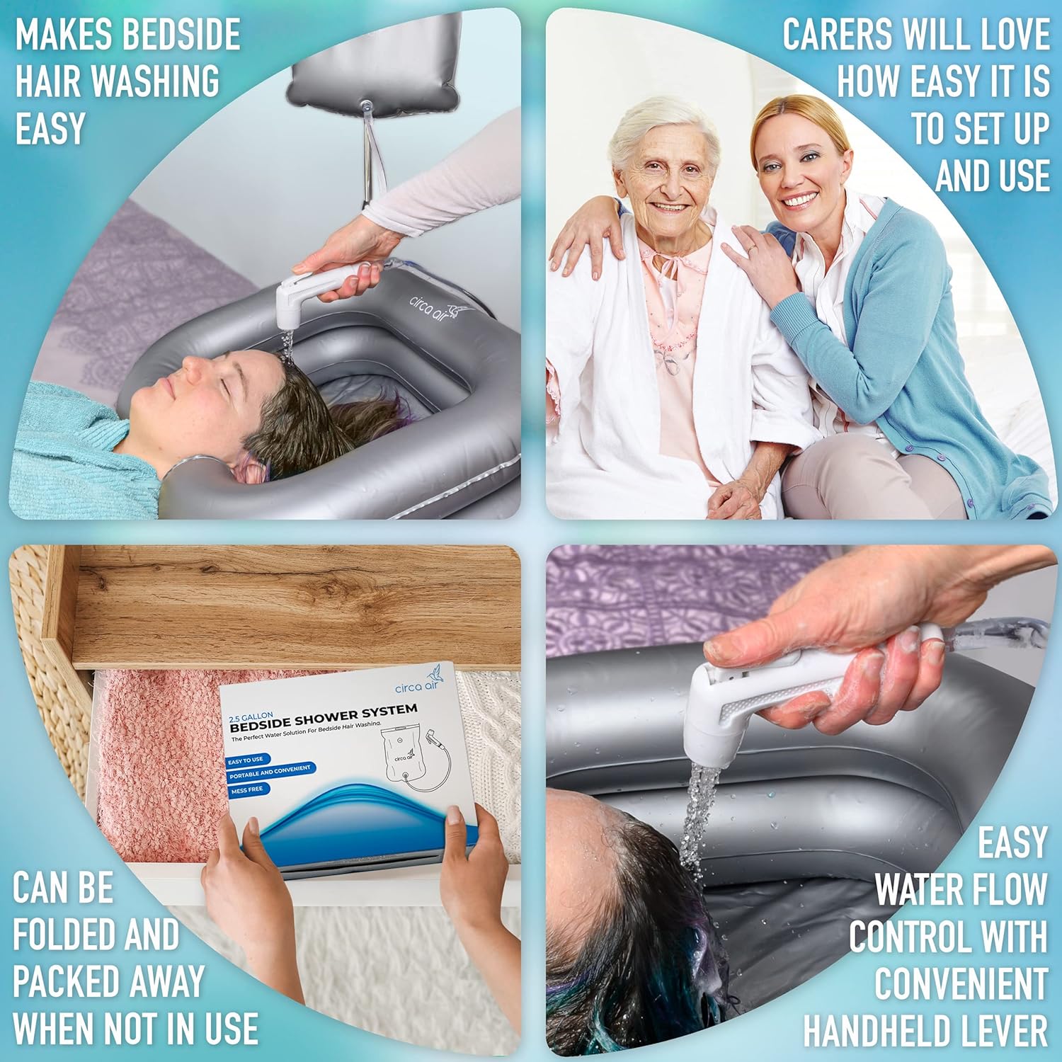 Inflatable Hair Washing Basin and Bedside Shower Bag Bundle for Easy Hair Washing in Bed. Ideal for Bedridden & Elderly. Portable Shampoo Bowl is Easy to Use & Convenient : Health & Household