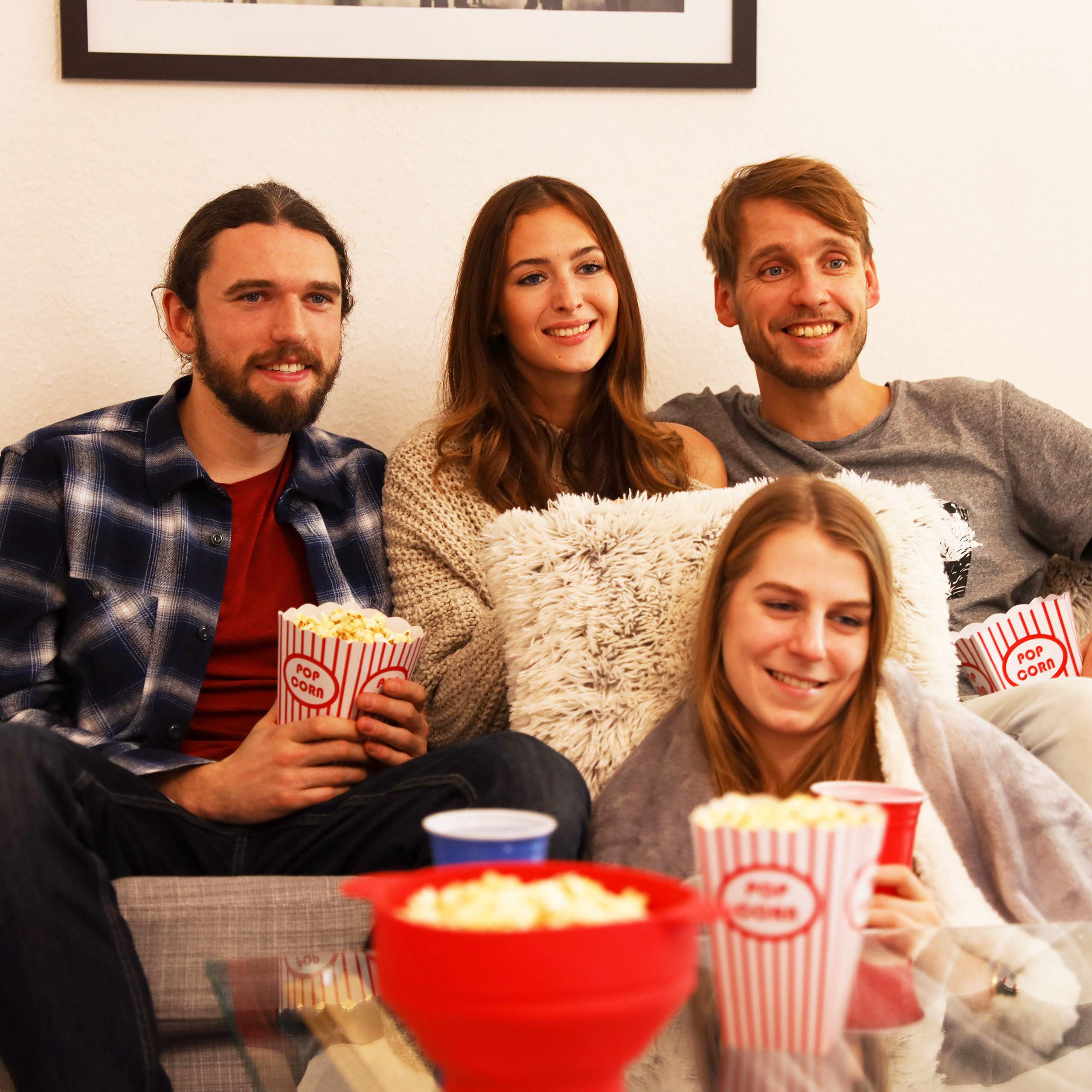 Relaxdays, czerwone/białe torebki na popcorn, 48 sztuk, w paski, styl amerykański, styl retro, kino, akcesoria na wieczór filmowy, urodziny dziecka, tektura, zestaw 48 sztuk