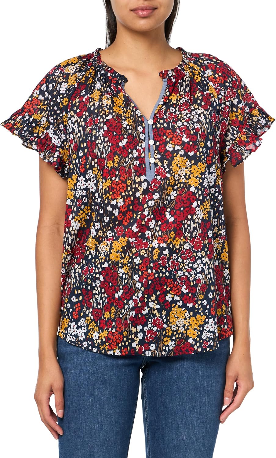 Tommy Hilfiger Womens Ruffle Sleeve Short Sleeve Blouse