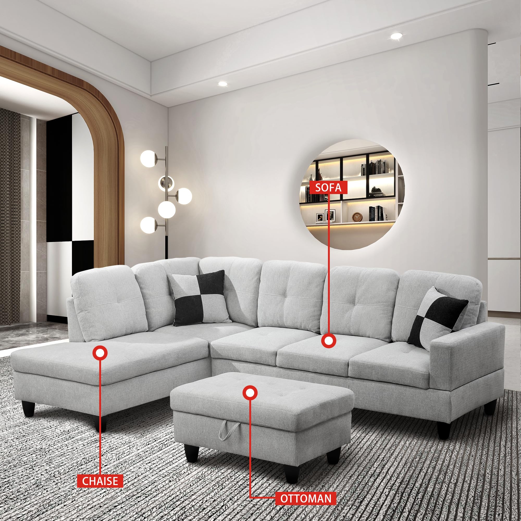 FLANNEL SOFA グレー Amazon.com: QGQURH Flannel Sofa Set with Left Chaise, Ottoman and
