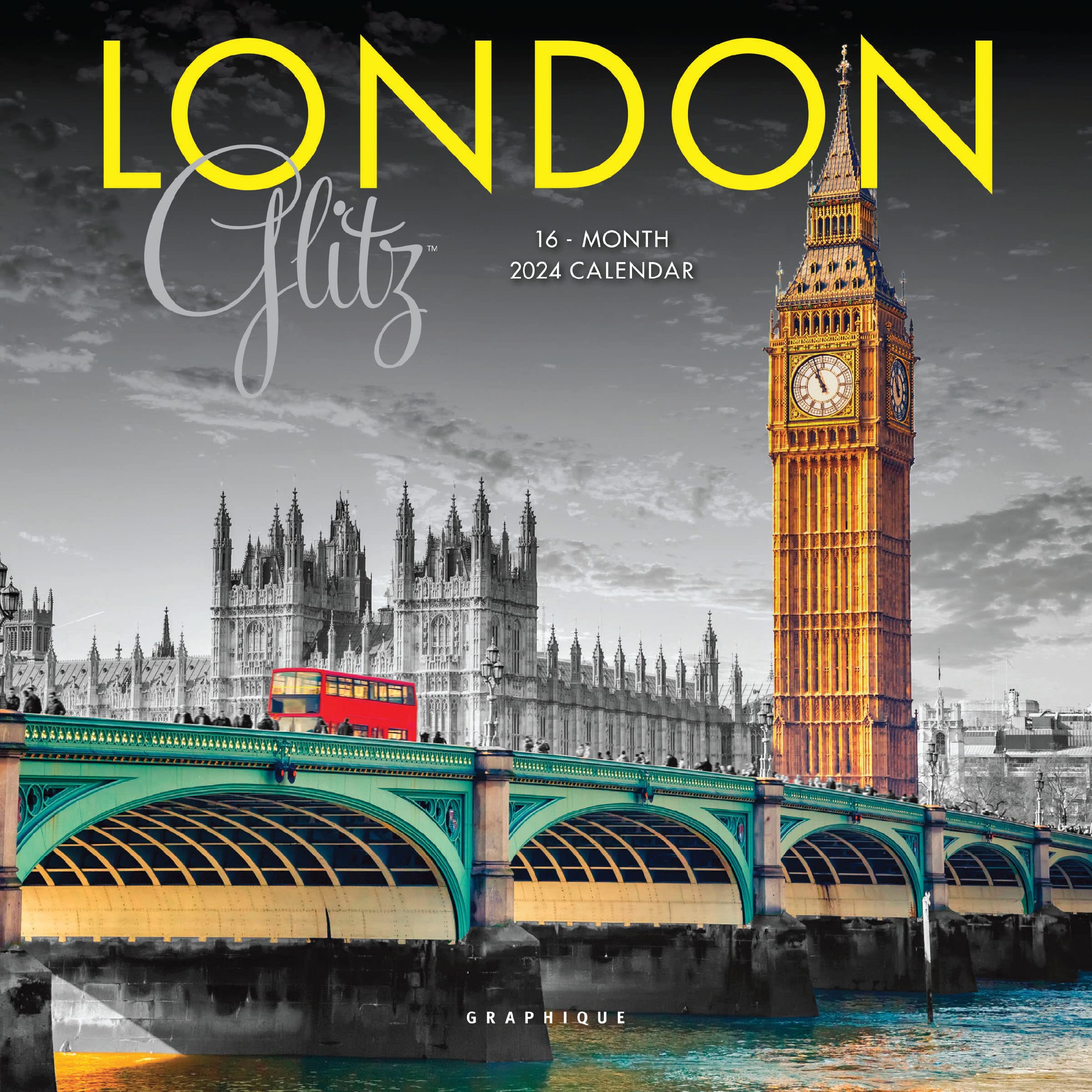 Graphique 2024 London Glitz Mini Wall Calendar | 7” x 7” | Thick Paper | Home & Office Organizer | Large Monthly Grid | 3 Languages & Marked Holidays | 4 Month Preview Page for 2025