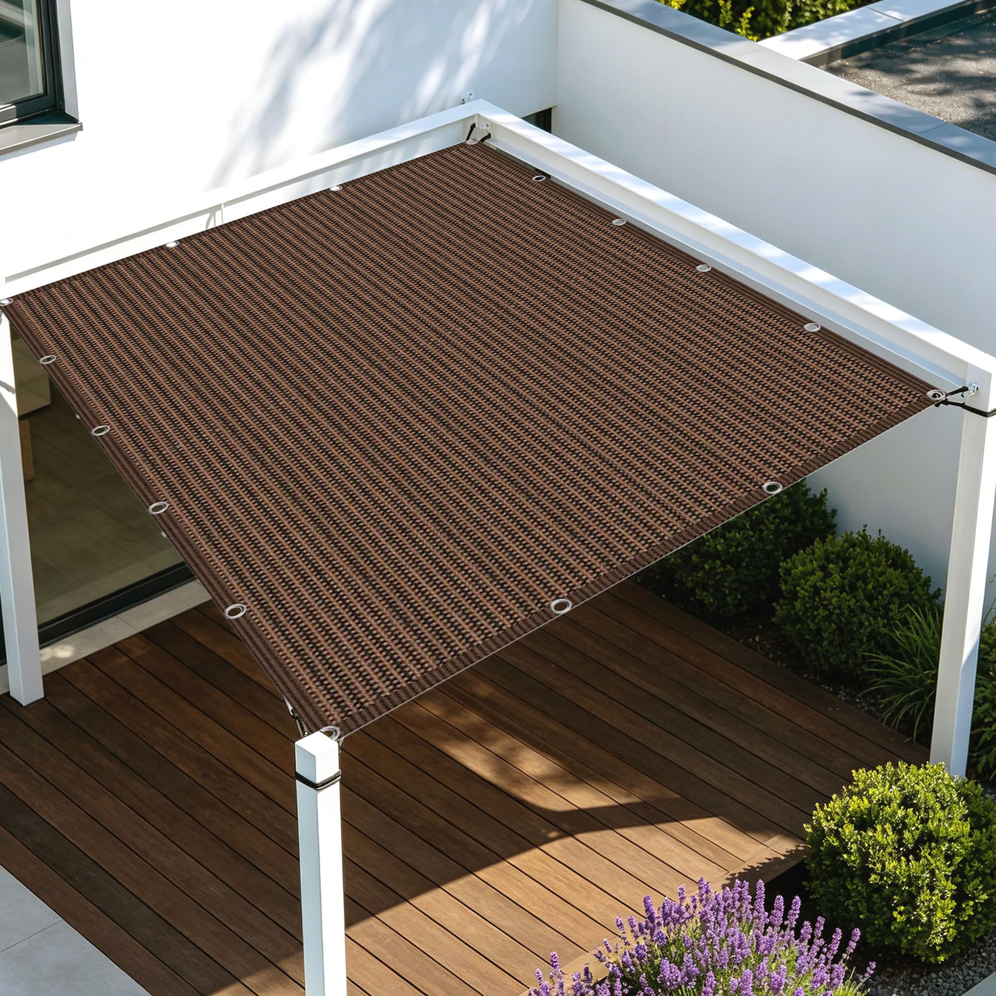 Voile ombrage 0.8x2.6m brun renforcé avec œillets pour terrasse et serre