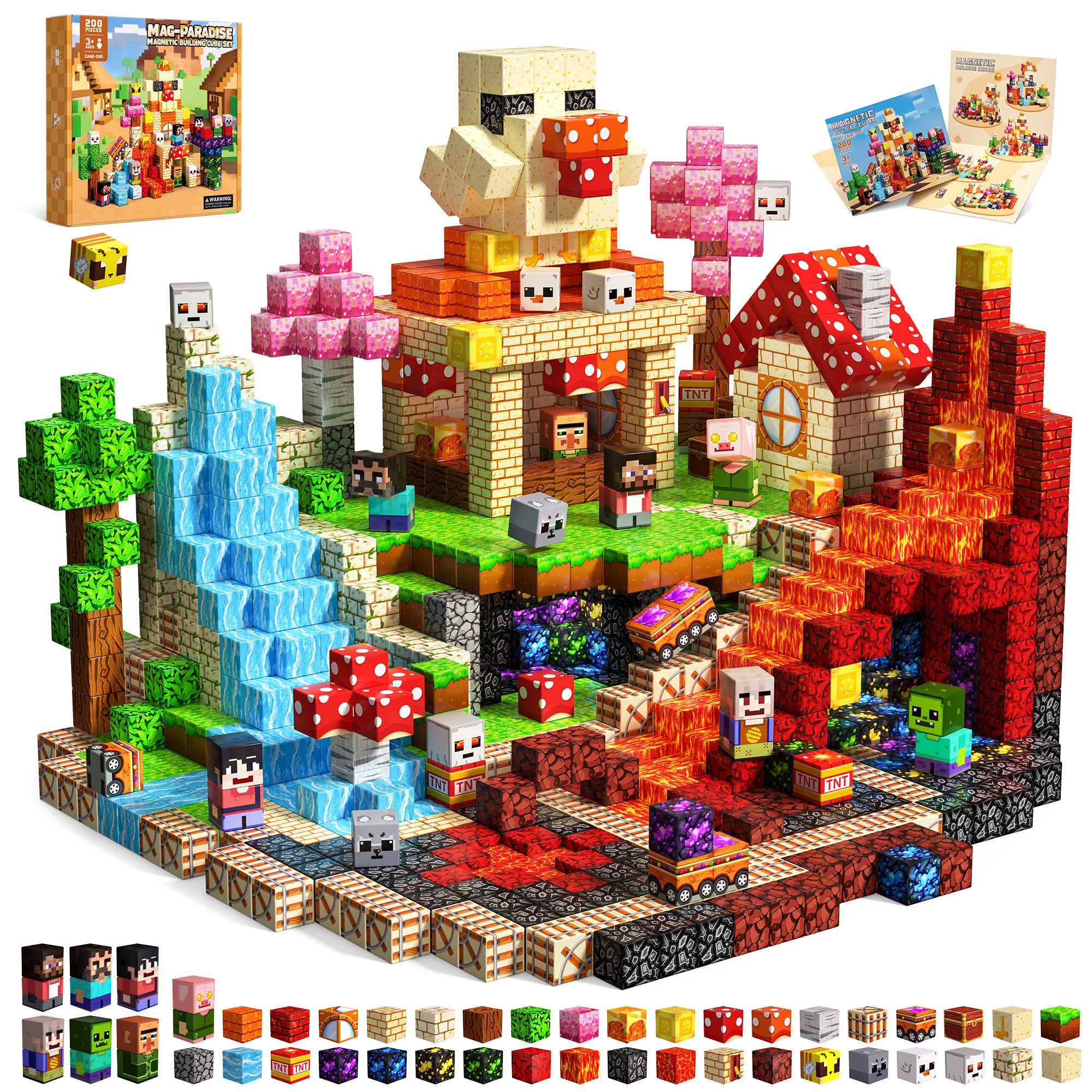 200PCS Magnetic Blocks, Magnetic Building Cubes STEM Educational Toy | Magnetic Building Blocks for Kids Ages 3+, 0.8In Stacking Magnet Blocks for Boys Girls, Perfect Holiday Gift (Chick Lava）