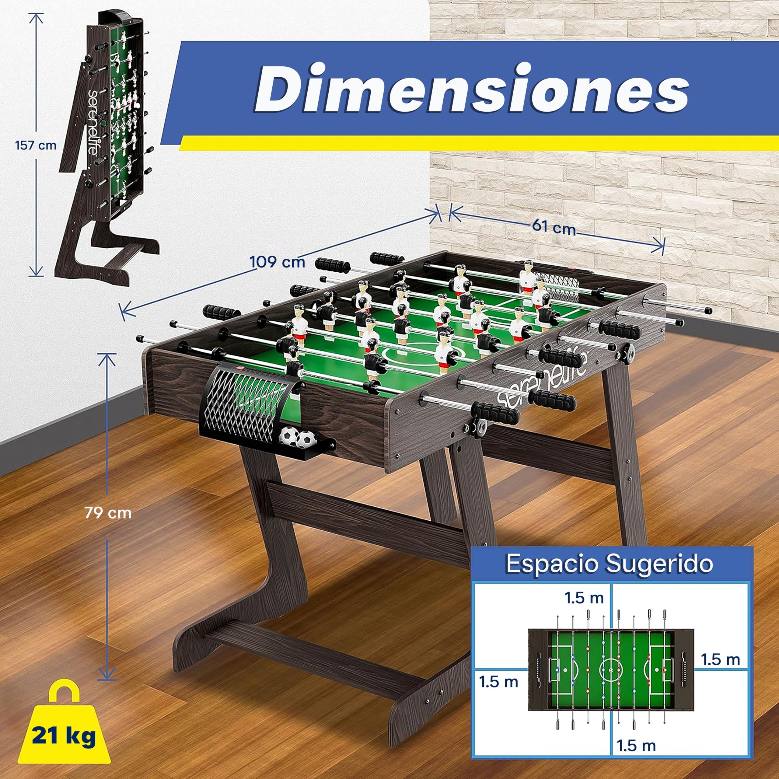 Serenelife futbolin, Tamaño competitivo de 48”, Futbol, para la casa, Sala de Juegos, Arcade