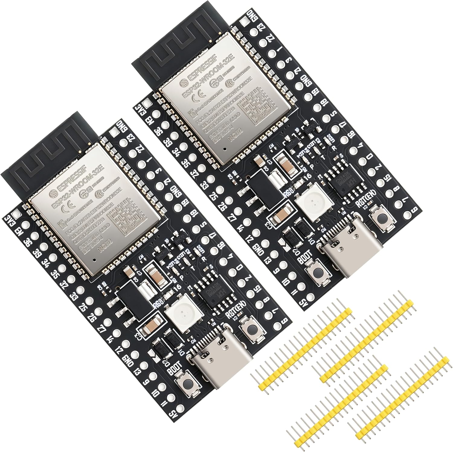 2 Pcs ESP32-DevKitC-32E Development Board, Dual-Core 240MHz Wi-Fi + Bluetooth 5.0 with USB-C, Original ESP32-WROOM-32E Module for IoT Smart Home/Industrial Control (Arduino/Python/IDF) (8M)