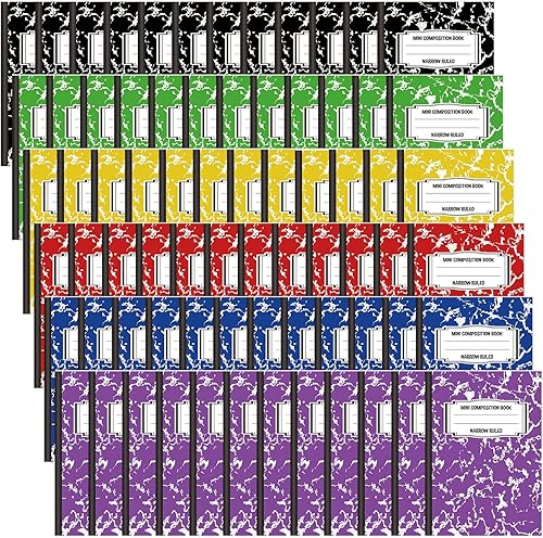 Kajaia Paquete de 72 mini cuadernos de composición de 40 páginas de 3.4 x 4.7 pulgadas, cuadernos de tamaño de bolsillo a granel, lindo bloc de