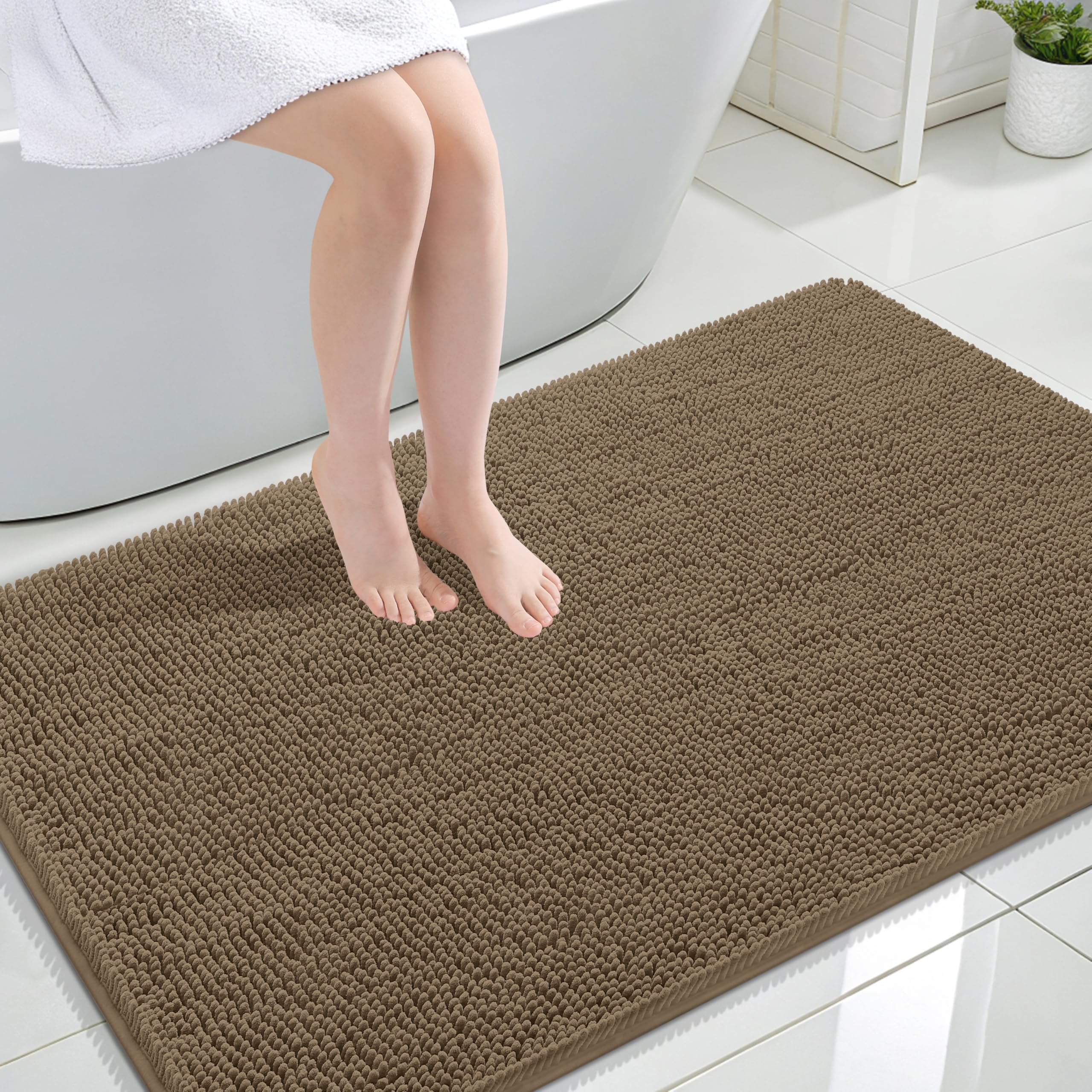 OLANLY Large Bathroom Rugs 47x32, Extra Soft Absorbent Chenille Bath Rugs | Tan, Quick-Drying Rubber Backing, Machine Washable Bath Mat for Bathroom Floor, Tub and Shower, Home Decor Accessories