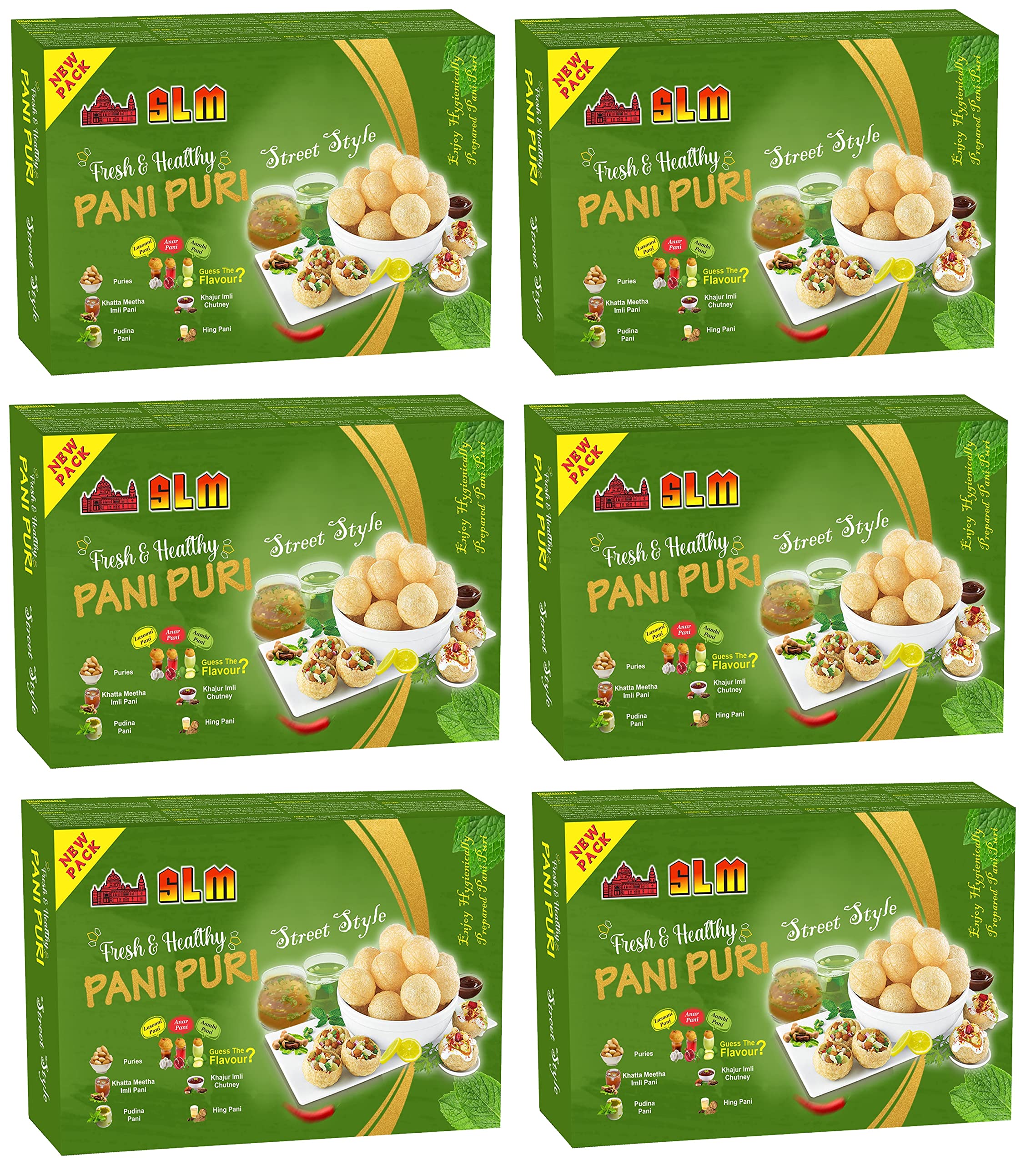 SLM Pani Puri Golgappe Puchka kit with 4 Different Flavours 50Pcs Puris.( Pack of 6 ) Pudhina Pani, Hing Pani, Lasooni Pani, Khatha Meetha Imli Pani and khajur Imli Chutney 250g Each Combo (B095DQH7NZ) Amazon Price History, Amazon Price Tracker