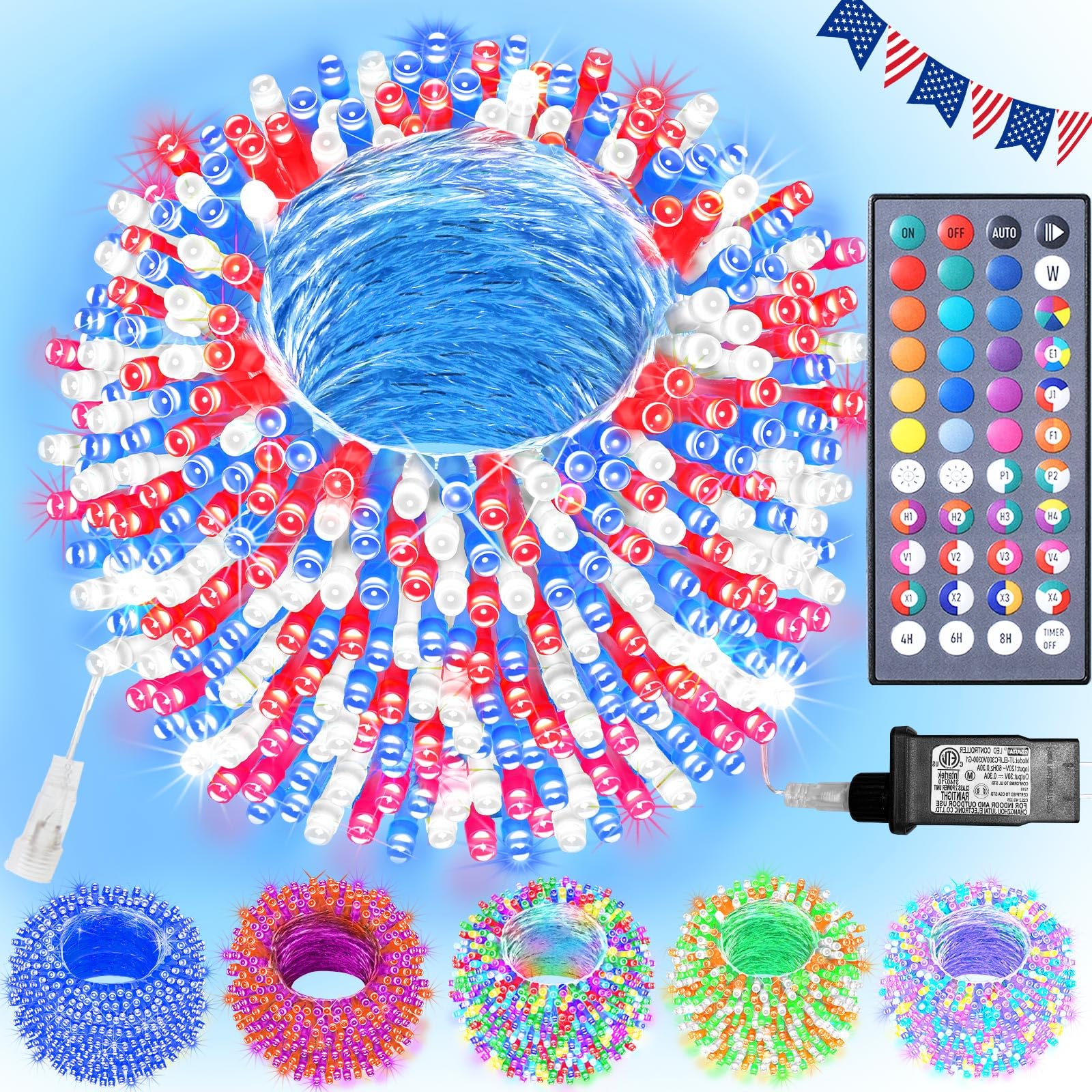 Color Changing Christmas Lights, 200 LED 34 Colors String Lights 4th of July Decorations, Connectable Waterproof Twinkle Light for Halloween Xmas Tree Party Easter Valentine's Wedding Room Decor