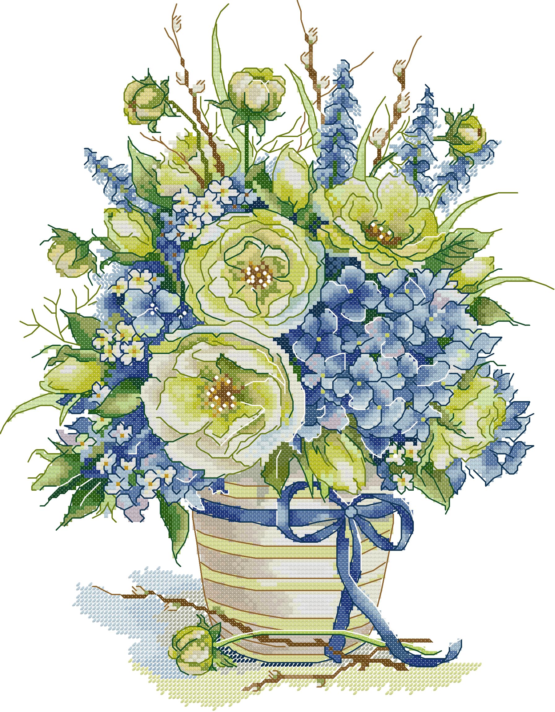 Howie's Needlepoint Cross Stitch Kits, 14CT Pre-Printed Pattern Embroidery Kits, Full Range of Stamped Starter Needlework Kits (Blue Hydrangea Basket, 12.6 x 15.75 inch)