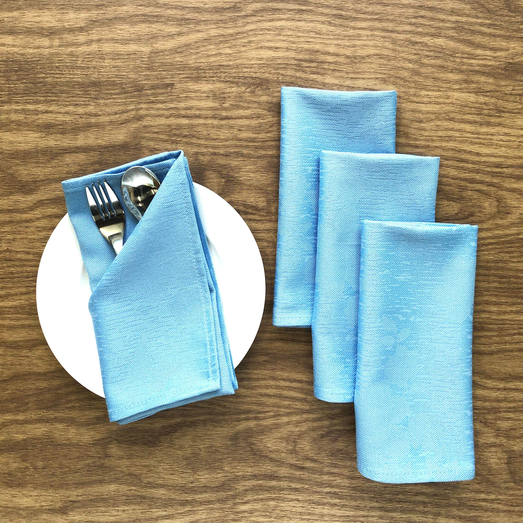 CAIT CHAPMAN HOME COLLECTION Solid Color Silhouetted Garden Shaded Leaves and Flowers Jacquard Woven Napkin (Napkin Set of 4, Light Blue)