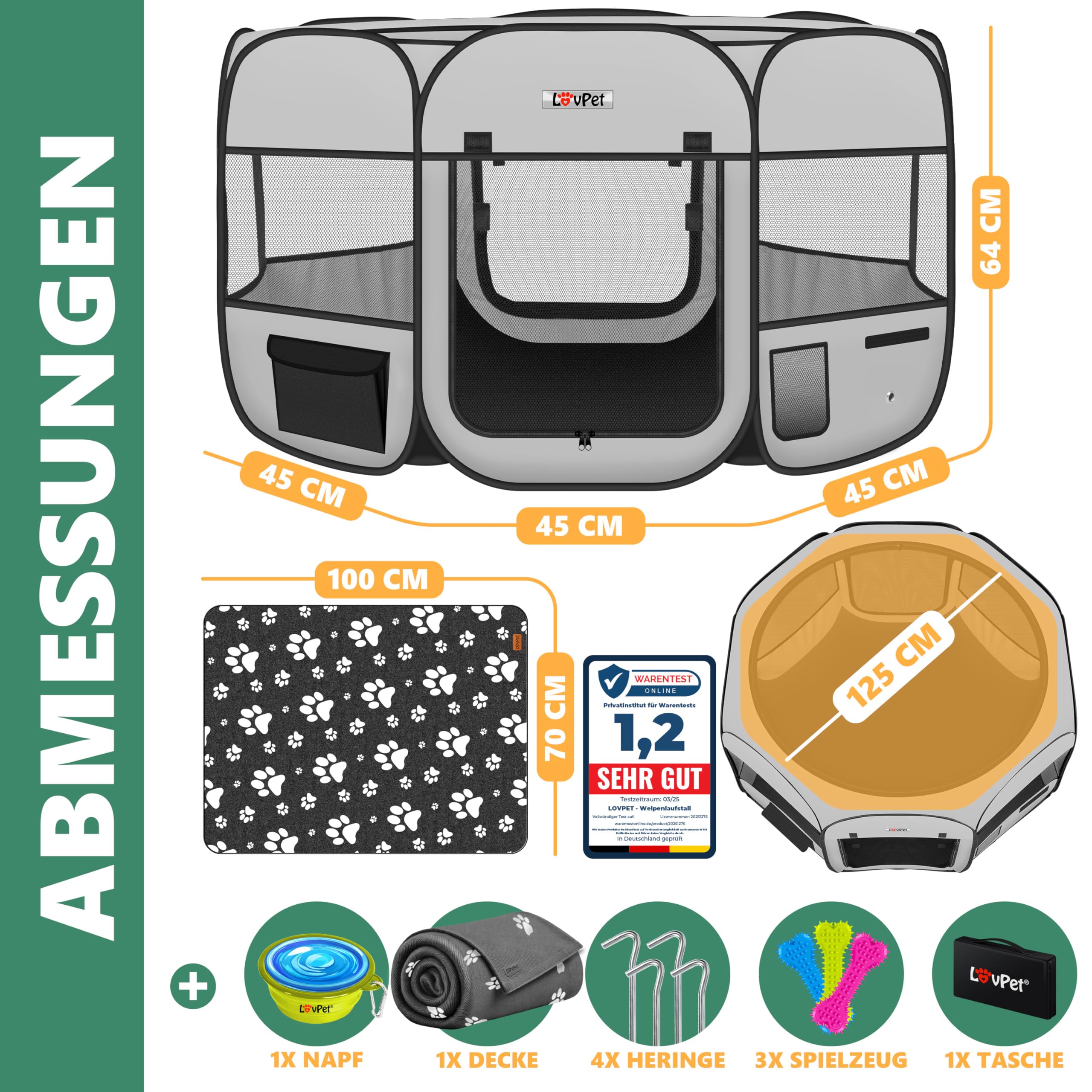 Lovpet® Parque Plegable para Cachorros y Gatos, Incluye comedero para Perros y Gatos, Tejido Oxford, Sistema desplegable para Interior y Exterior