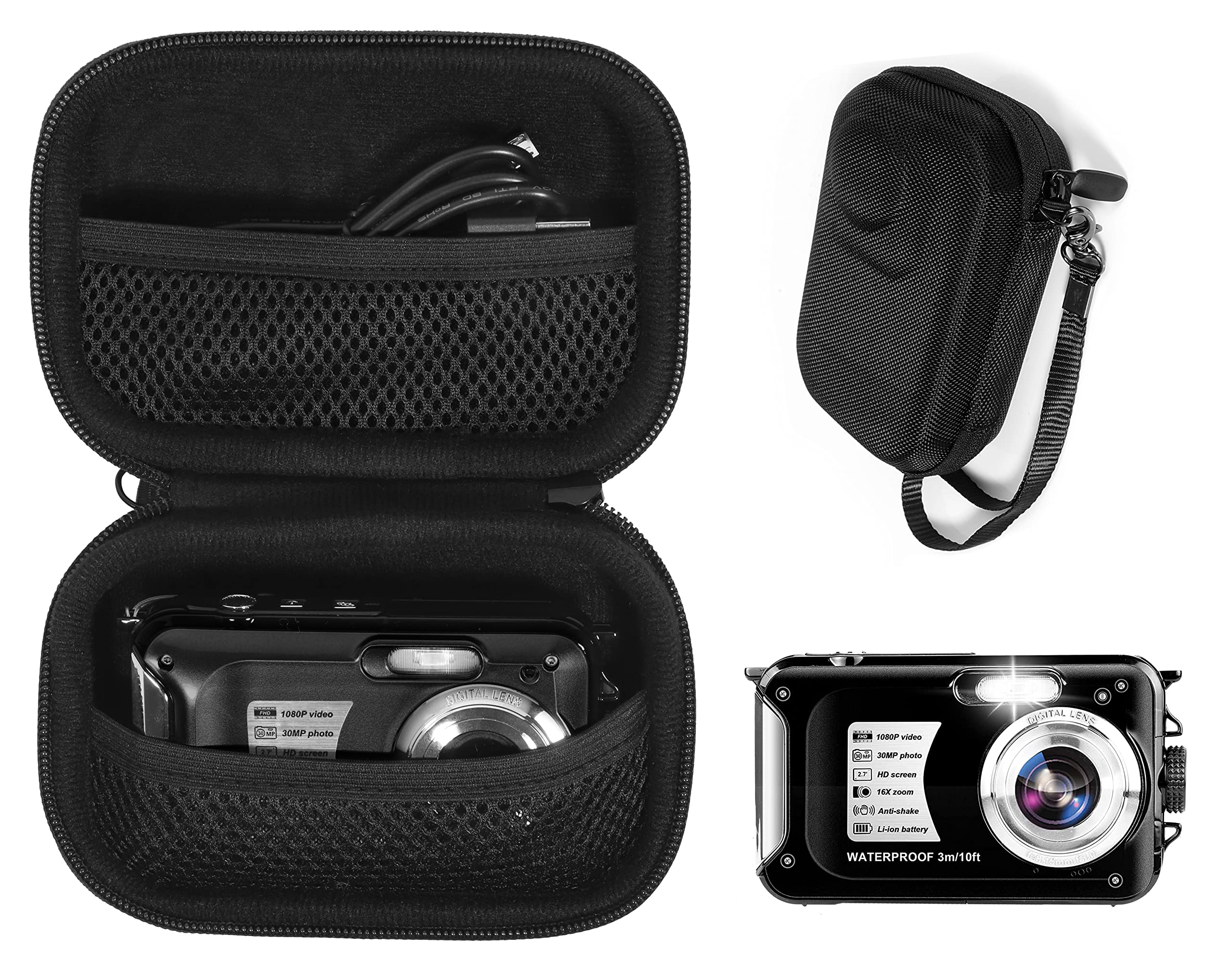 CaseSackCase for Waterproof Camera Compatible with Yifecial, Kaisoon Tech, Heegomn, Vmotal, S & P Safe and Perfect, Underwater Camera, Kid Underwater Camera/Video Camera (Black)