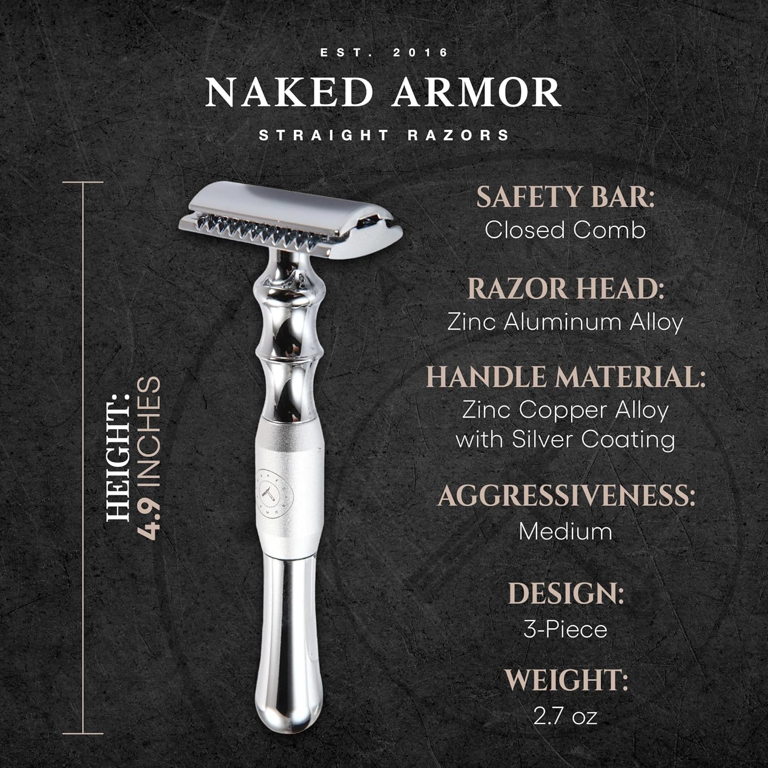 Naked Armor Safety Razor Stand Kit – Safety Razor, Razor and Brush Stand, Stainless Steel Shaving Bowl, Organic Shaving Soap Puck and 5-Blade Pack, Complete Wet Shaving Kit for Men for Smooth, Comfortable Shaves