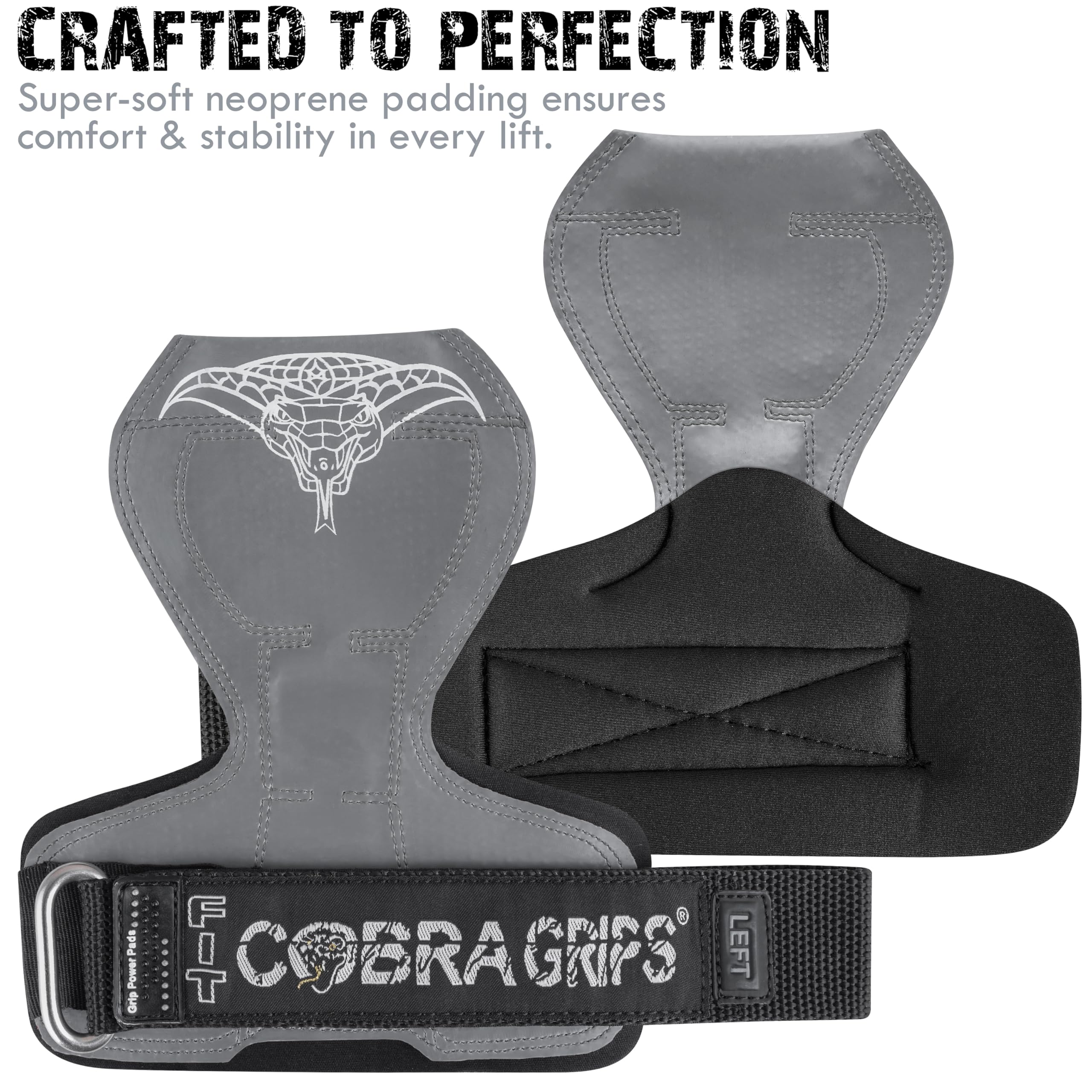 Cobra Grips PRO V2 Guanti per sollevamento pesi, cinghie resistenti, ganci alternativi per sollevamento pesi, ideali per stacchi da terra, regolabili, imbottiti, polsiere imbottite in neoprene,