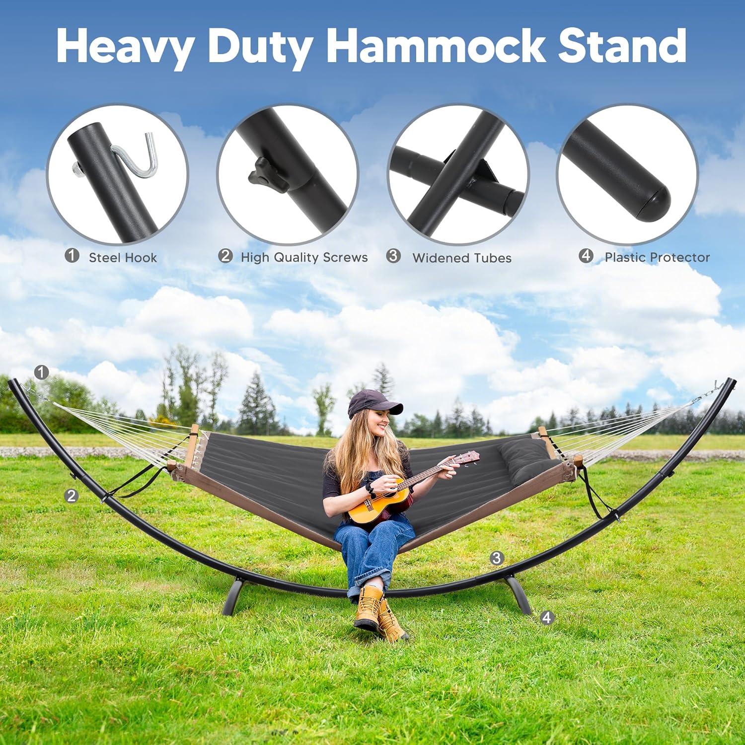 SUNCREAT Hammocks Standing Patio Hammock, Portable Hammock with Stand Foldable, Patent Pending, Dark Gray