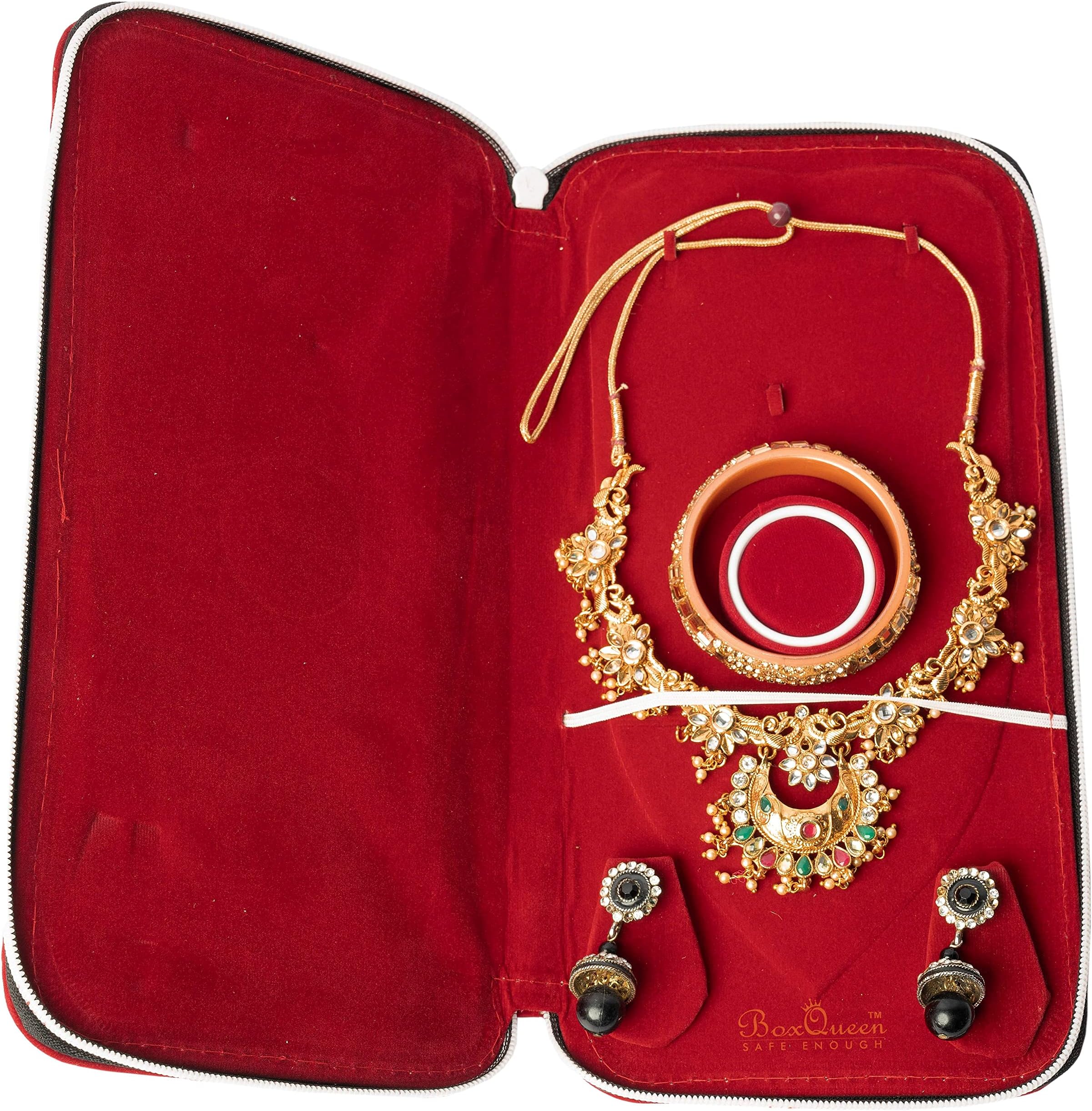 - Box Queen Red Velvet Jewel Jewellery Zip Purse Pouch For Long Haram Necklace and Earring