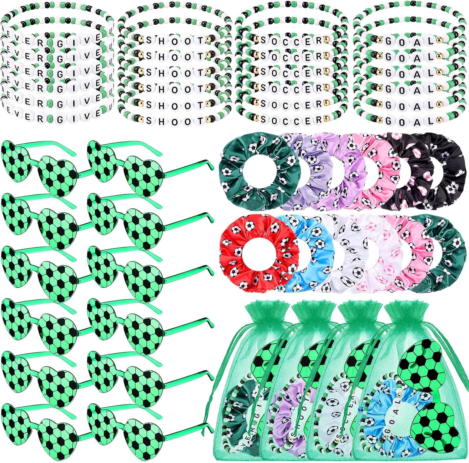 60 Pcs Basketball Team Gifts Bulk Friendship Bracelets Basketball Print Hair Scrunchies Heart Sunglasses Bag for Sports Gifts Tournament Birthday Party Decoration Women Cheerleader