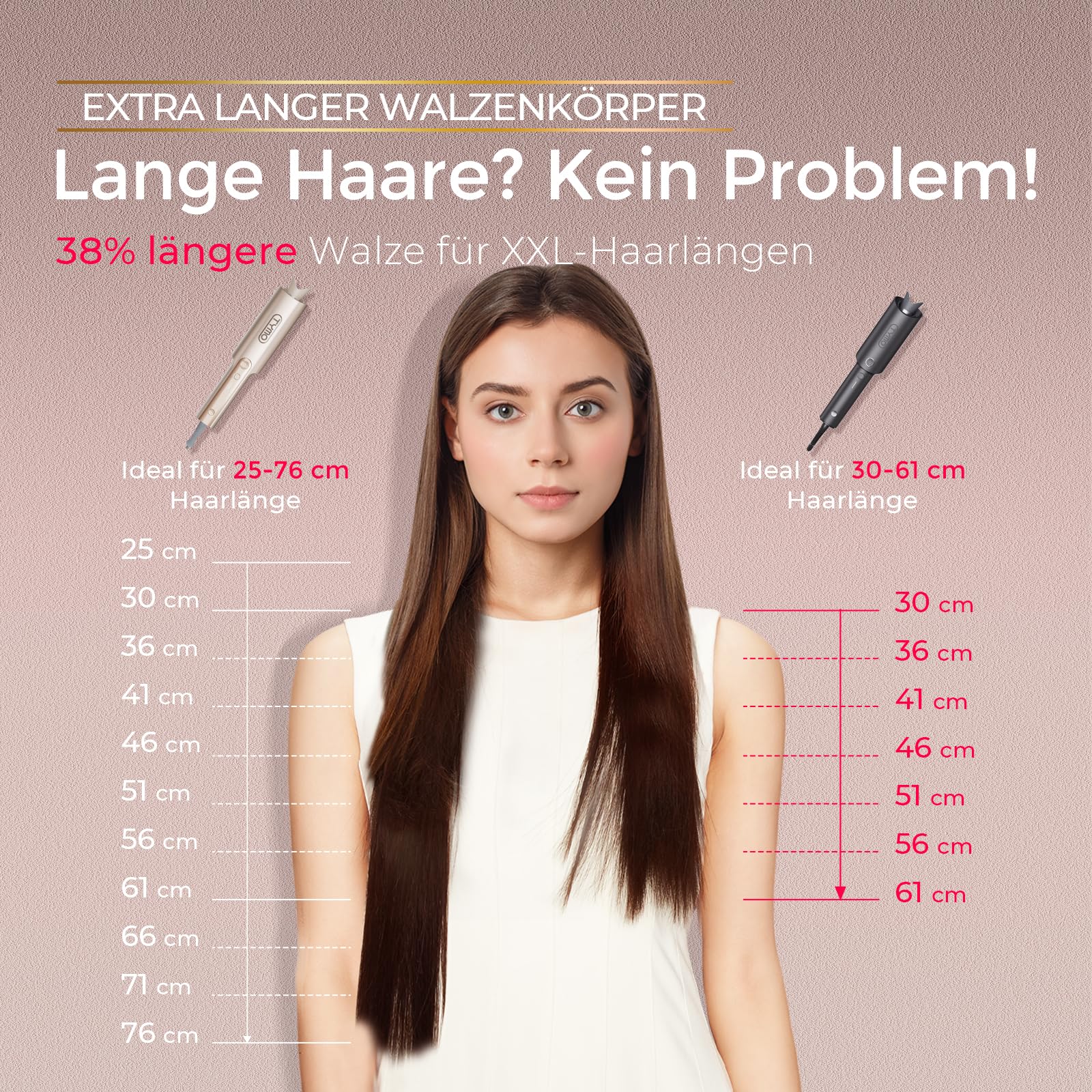 Lockenstab Automatisch - Lockenstab Große Locken 25mm Beach Waves Lockenwickler für Lange Haare TYMO Curlpro Plus Anti-Verbrennungs Hair Curler Automatischer Lockenstäbe Schnelle Erhitzung, Gold