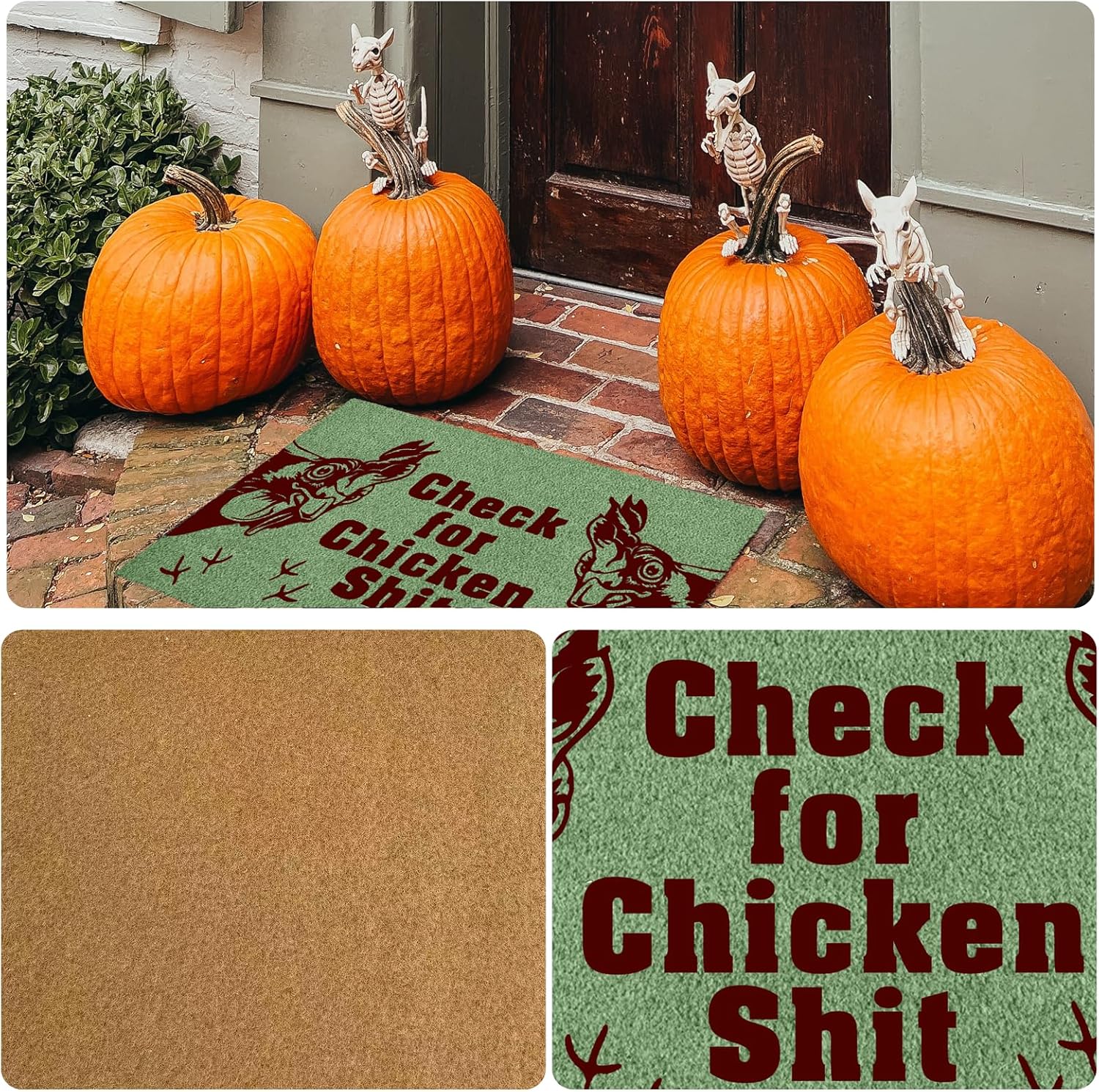 Doormat Check for Chicken Shit Welcome Mats for Front Door Non Slip Mats Indoor Outdoor Decor Floor Mat Entrance Rug, 23.6X15.7 Inches, 6mm Thick,Green
