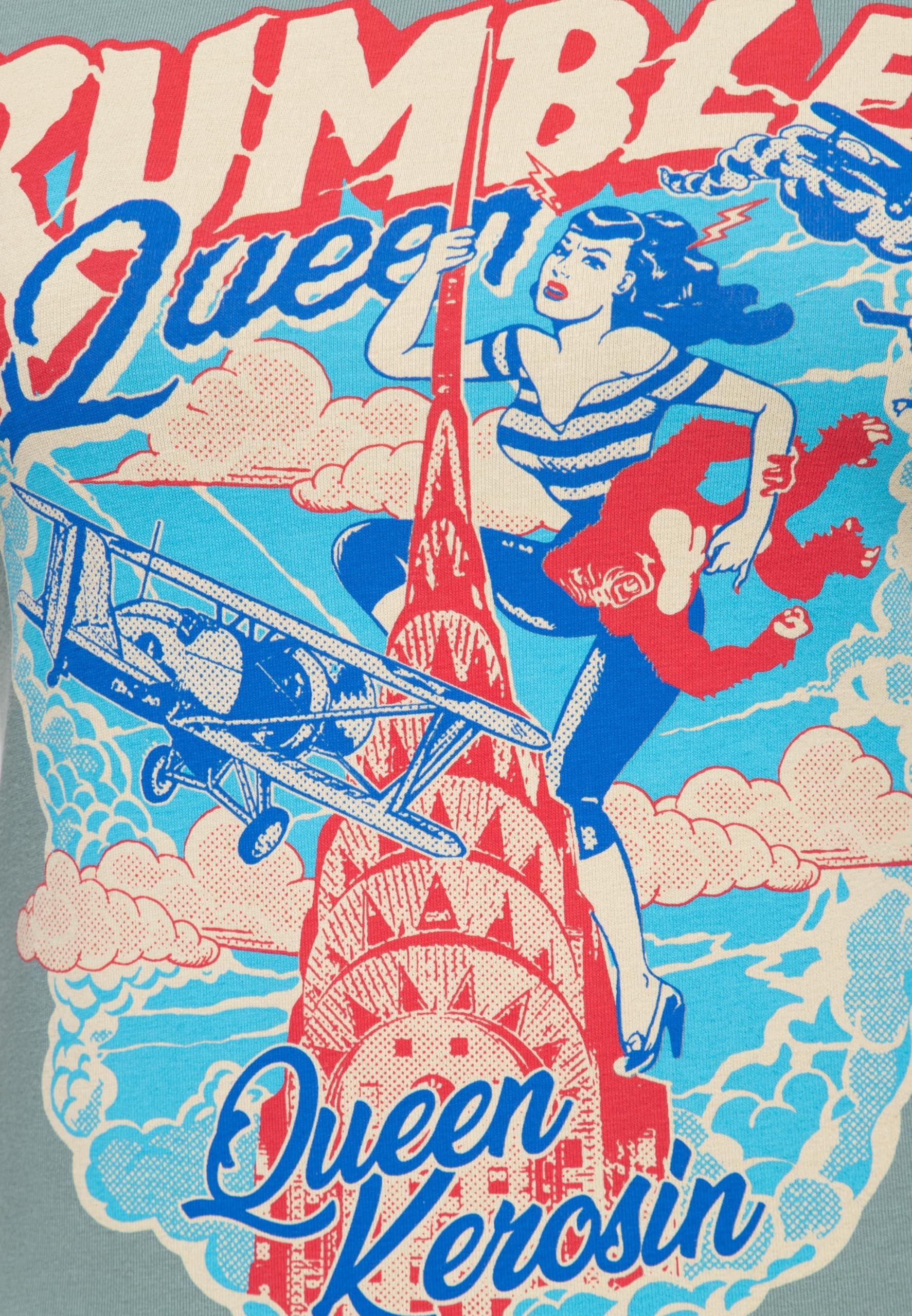 Queen Kerosin T-shirt pour femme | Rockabilly | Rockabella | 50S | Coupe ajustée | Imprimé sur le devant | Rétro | Vintage | Hot Rod | Rock'n'roll | Comic Art | 1950 | Rebel Rumble Queen