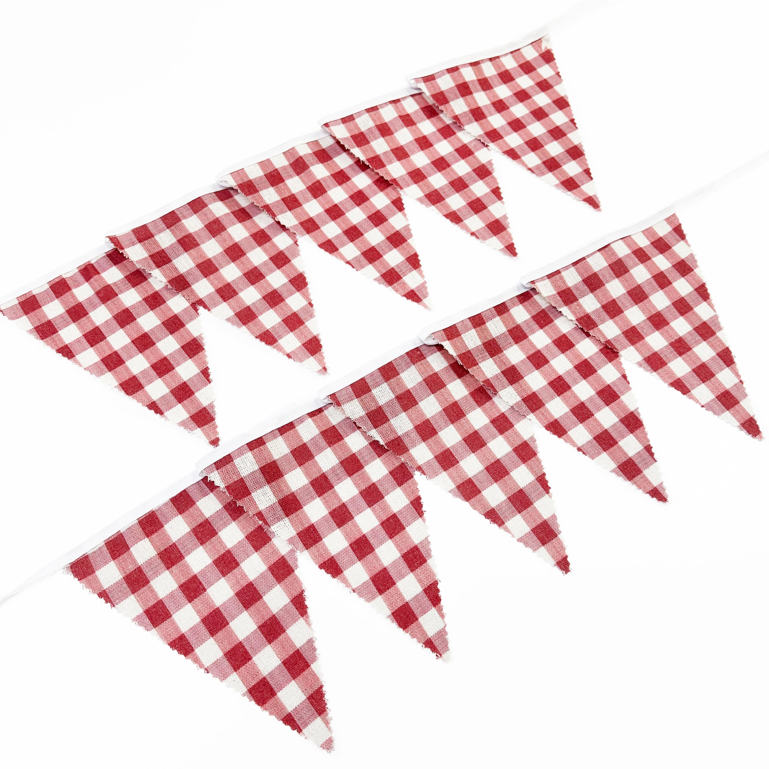36Ft Vintage Burgundy Plaid Gingham Burlap Banner Triangle Flag Party Decorations Maroon Checkered Linen Fabric Pennant Bunting Streamer for Graduation Birthday Wedding Baby Shower Farm Picnic Party