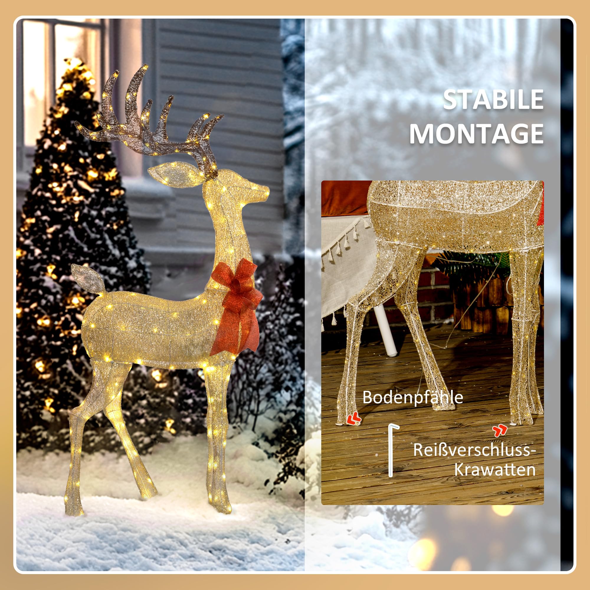 Outsunny LED Rentier Weihnachtsdeko 137 warmweißen LED Außen & Innen Gold | Weihnachtsbeleuchtung, Weihnachtsdekoration, Weihnachtsfigur