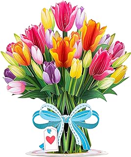 Paper Love HugePop Tulips Flower Bouquet 3D Pop Up Card, With Detachable Paper Bouquet, Gift for Birthday, Wedding, Thank You, All Occasions - Jumbo 10" x 14" Cards - Includes Envelope and Note Tag