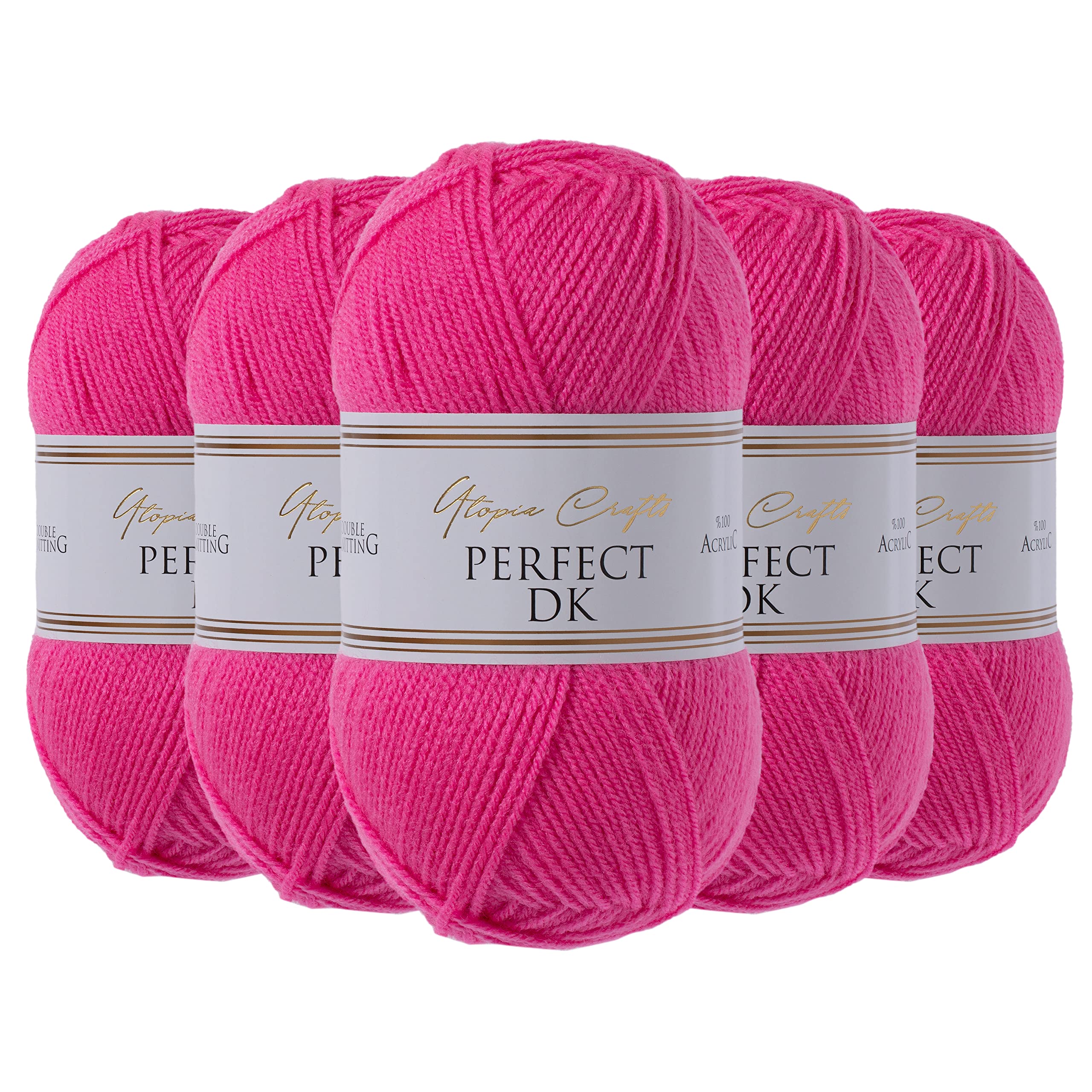 Utopia Crafts DK Double Knitting Yarn, 5X 100g (Raspberry Rose)