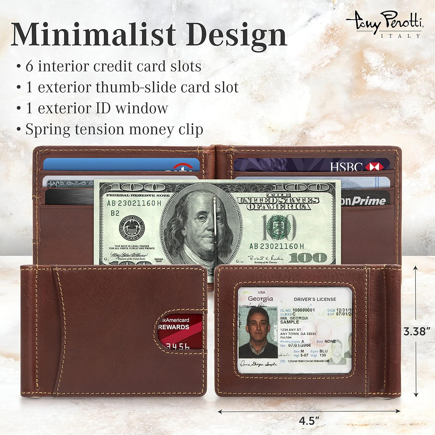 Tony Perotti Italian Leather Money Clip Wallet for Men - Bifold Ultra Slim RFID Wallet With Credit Card Slots and ID - Eco-Friendly Tanned Full Grain Made in Italy - Image 2