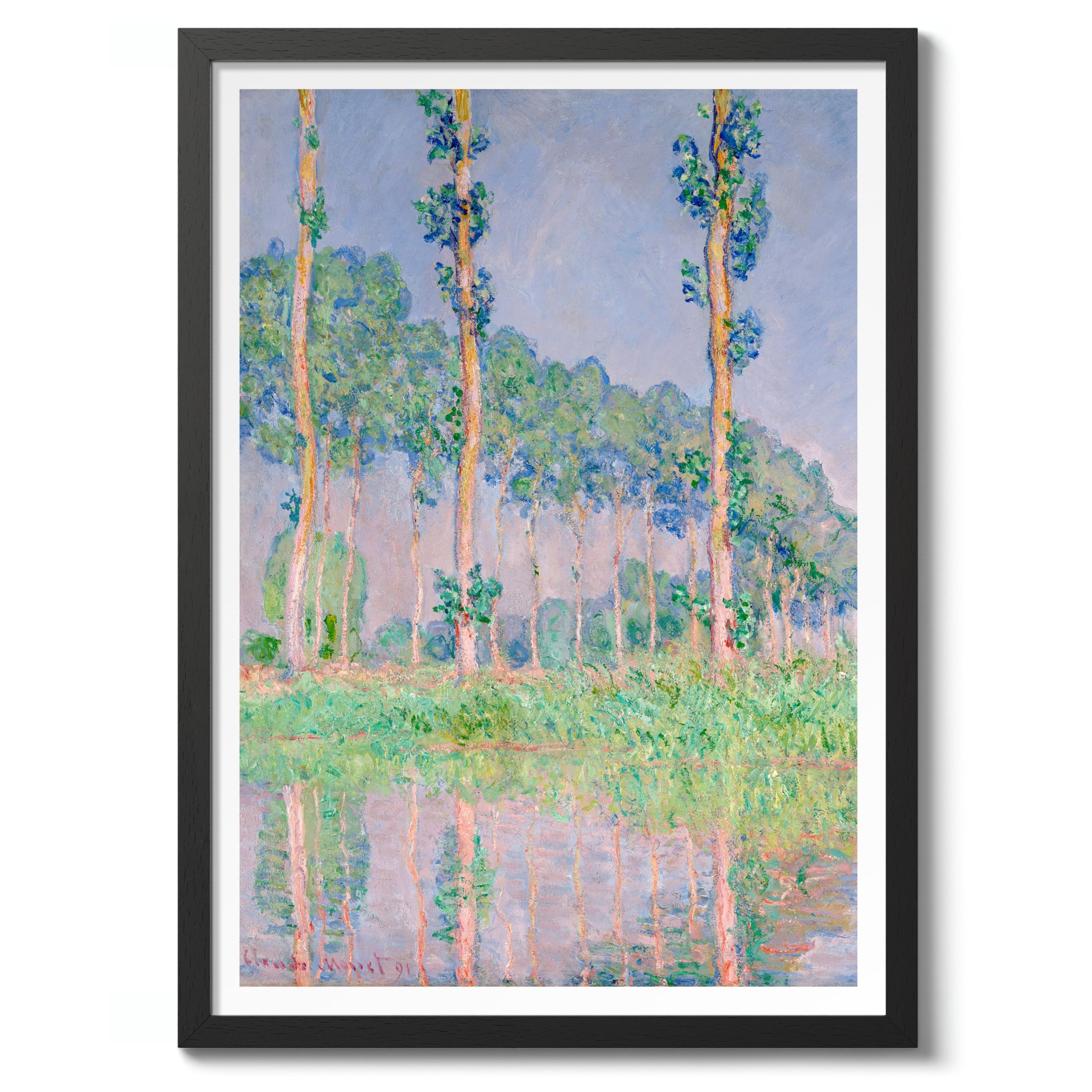 Poplars, Pink Effect Claude Monet Art Print, Classic Art Painting Poster, Impressionism Art Exhibition Modern Wall Art, Minimalist Home Decor Picture Artwork, A3 (Black Frame) - 45x32.8cm
