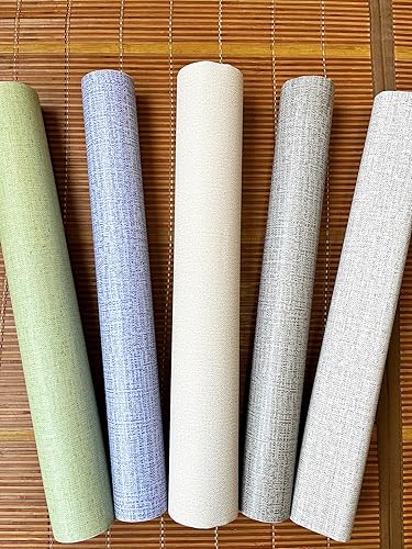 Miniatura 6 de MyFun Papel tapiz verde claro de 48.4 pies cuadrados para despegar y pegar, tela texturizada de lino extraíble, papel de pared para gabinetes,