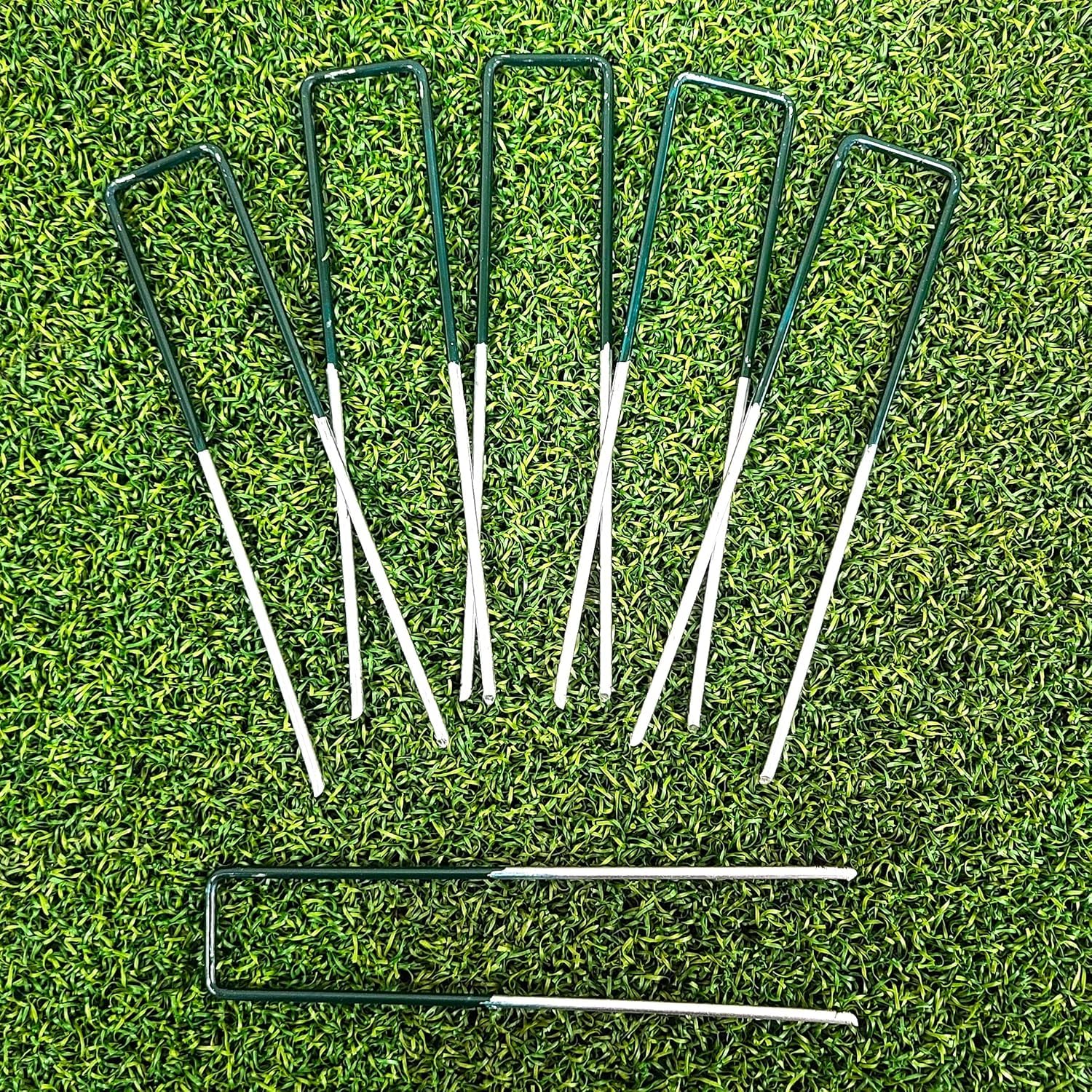 100 Pack U Shaped Artificial Grass Pegs, 6" 150mm Metal Garden Weed Fabric Pins, Galvanised Steel Garden Netting Securing Pegs Staples for Weed Membrane Turf Grass Lawn Fence Ground Sheet-image-13